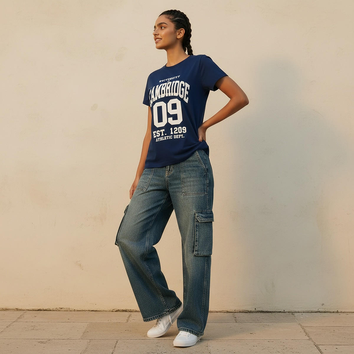 تيشيرت قطن بقصة عادية وطبعات كامبريدج-women-clothing-tshirts-image-6