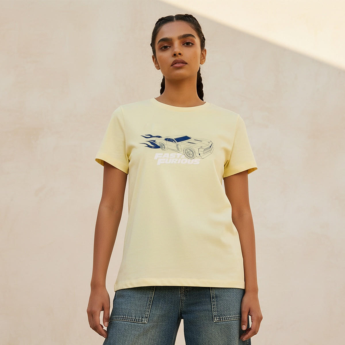 تيشيرت قطن فاست آند فيوريوس بياقة ضيقة-women-clothing-tshirts-image-1