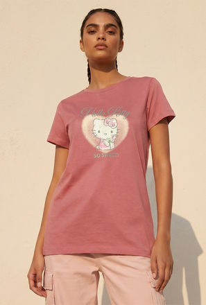 تيشيرت قطن بياقة ضيقة وطبعات هيلو كيتي-women-clothing-tshirts-image-1
