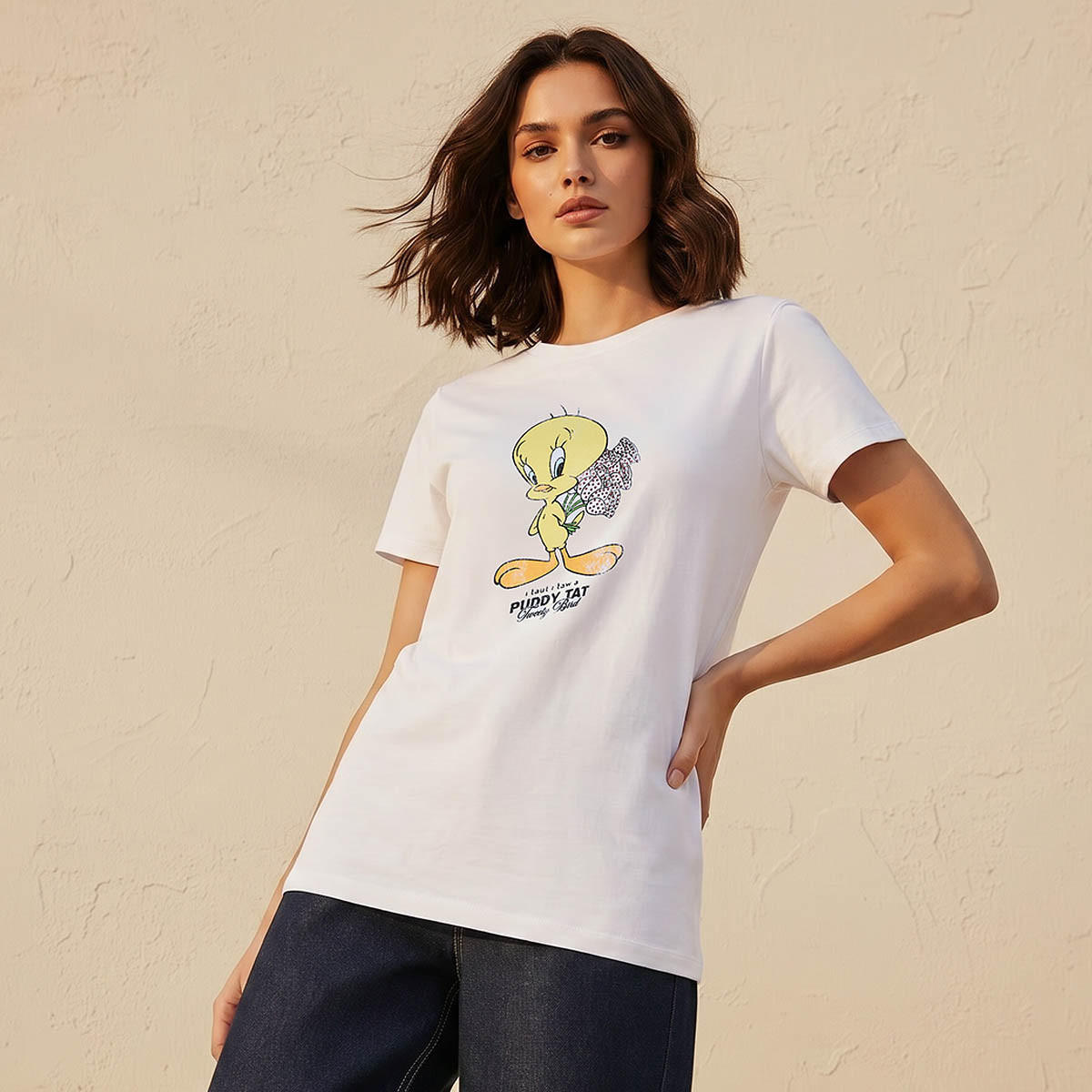 Tweety Regular Fit Cotton T-shirt-women-clothing-tshirts-image-1