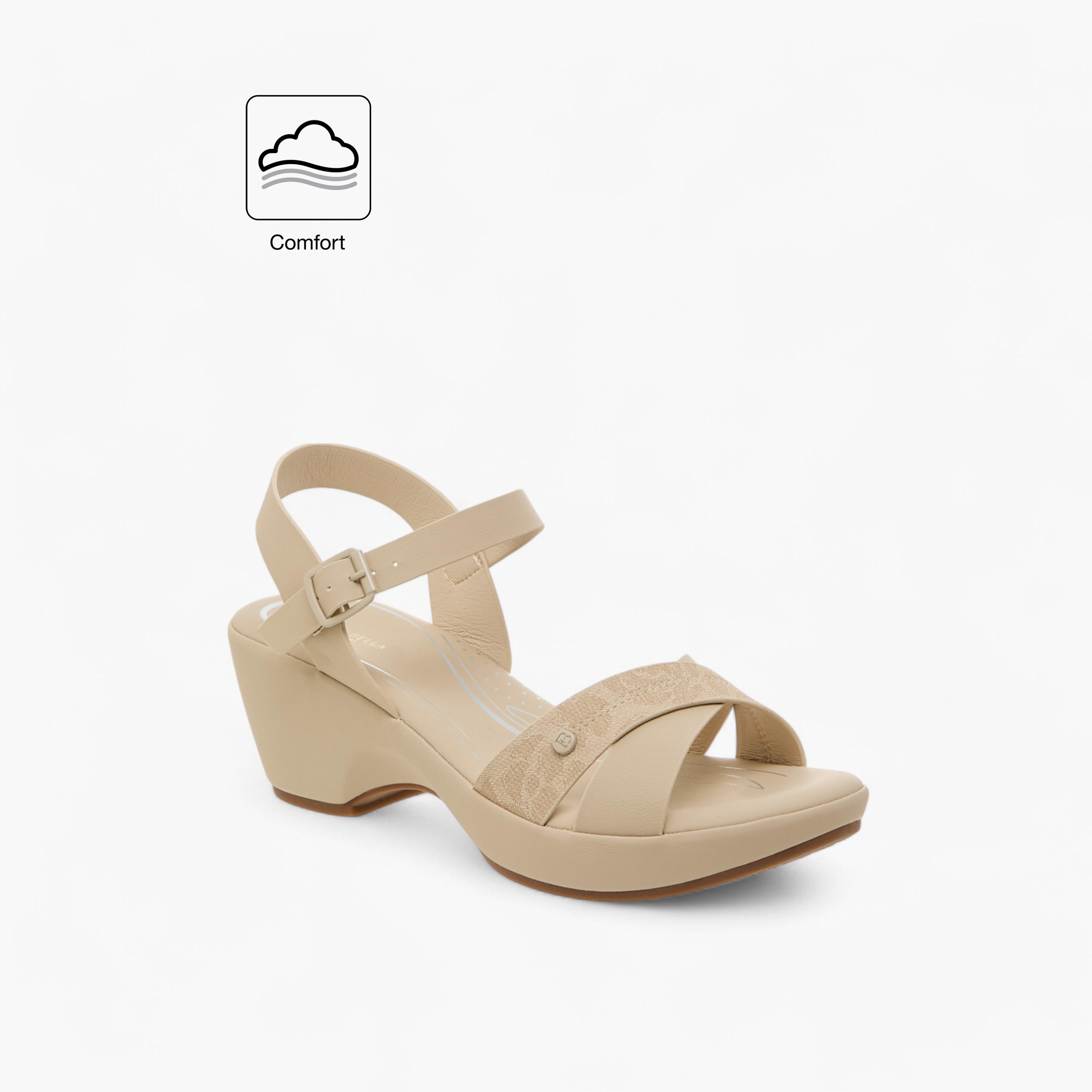 صندل بأحزمة متقاطعة بارز الملمس وبكعب سميك وإغلاق بإبزيم من فلورا بيلا-women-shoes-sandals-heeled-image-2
