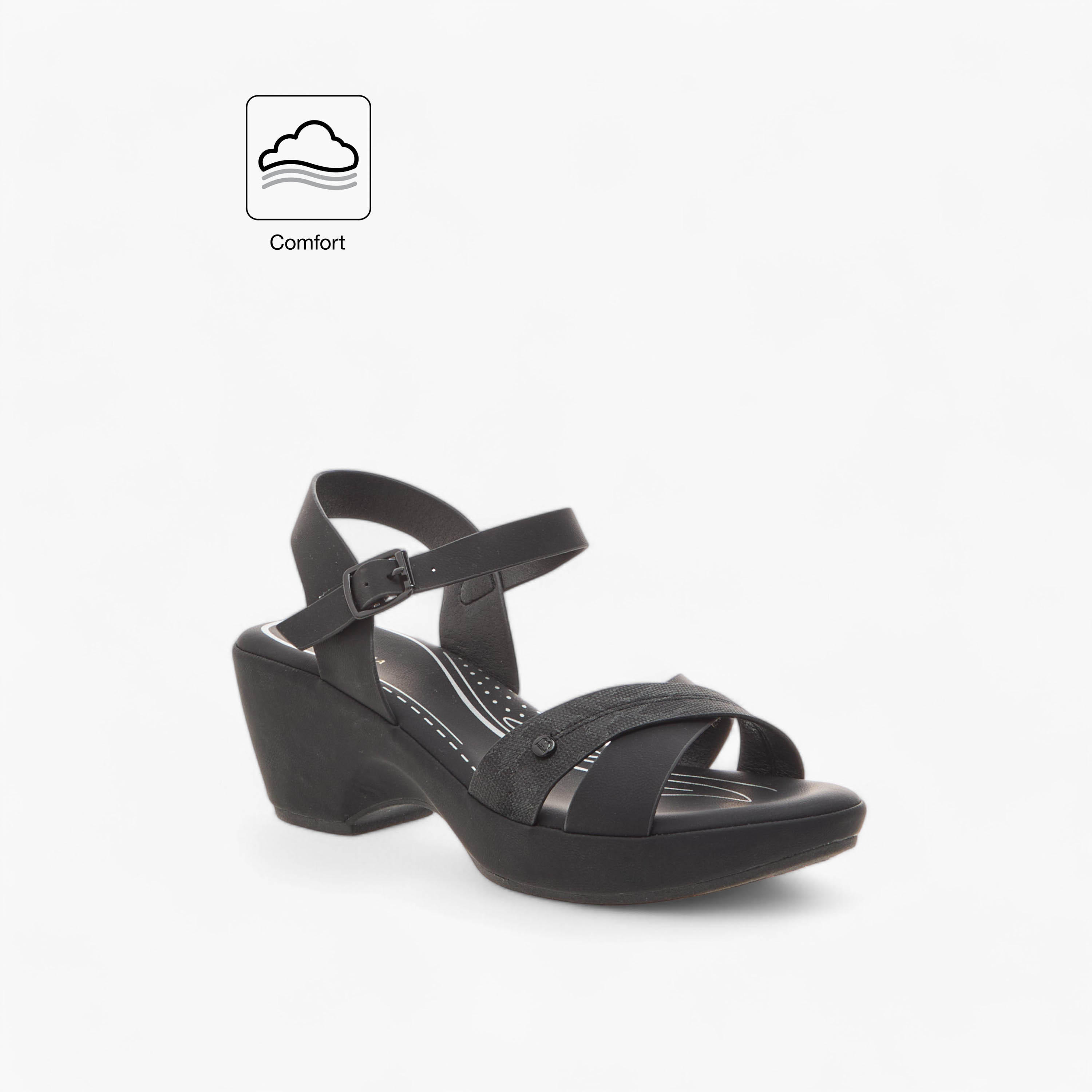 Flora Bella Textured Cross Strap Sandals with Block Heels and Buckle Closure-women-shoes-sandals-heeled-image-3