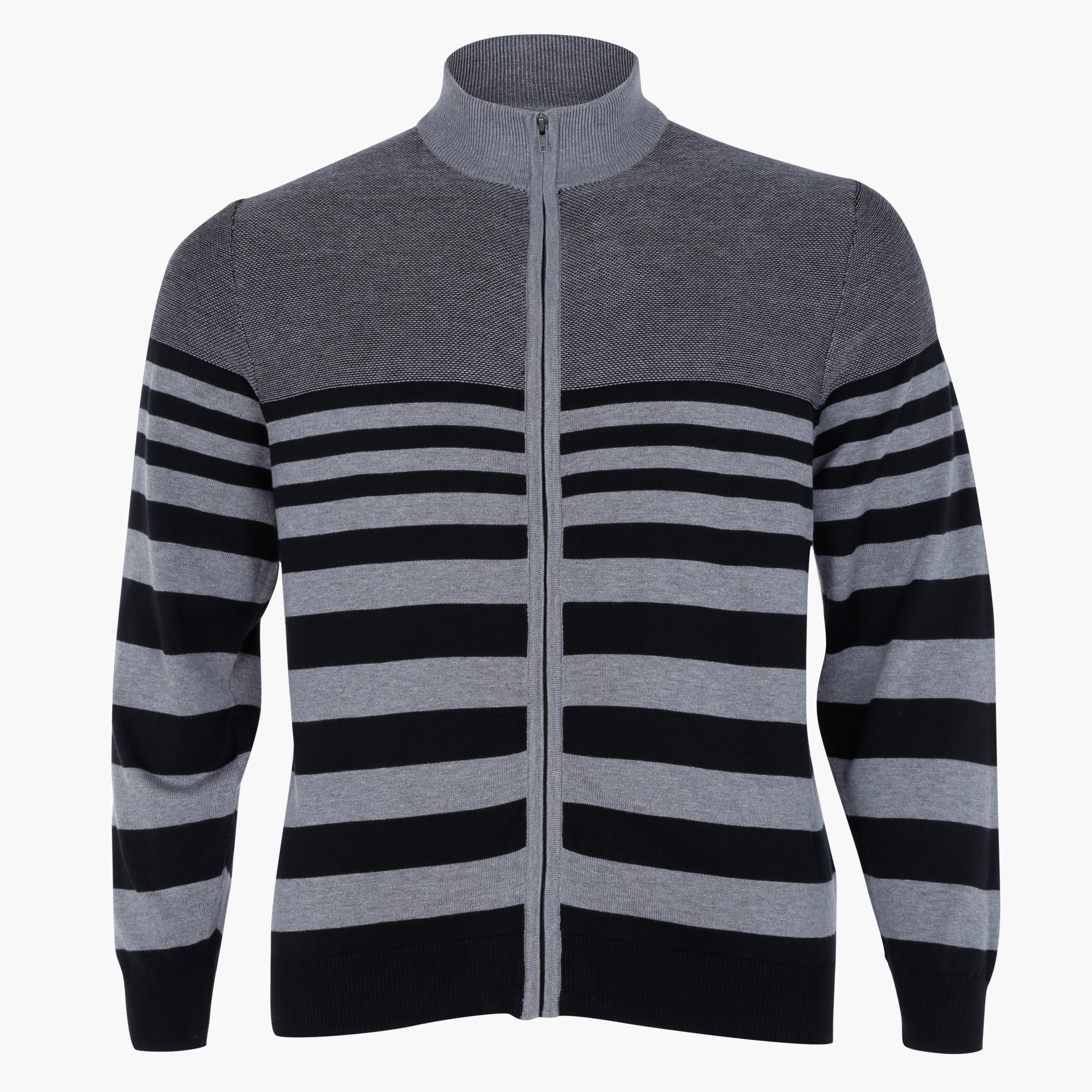 Plus Size Zippered Turtle Neck Sweater with Long Sleeves-men-clothing-sweatersandpullovers-image-1