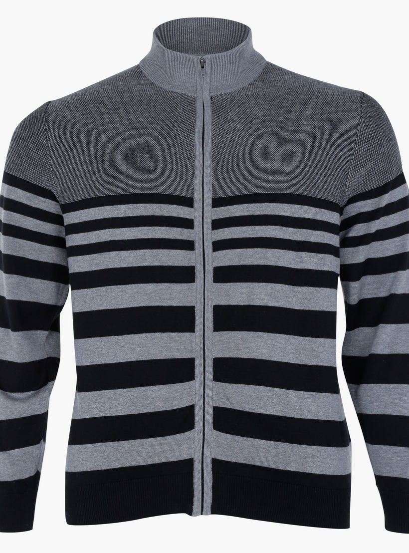 Plus Size Zippered Turtle Neck Sweater with Long Sleeves-men-clothing-sweatersandpullovers-image-1
