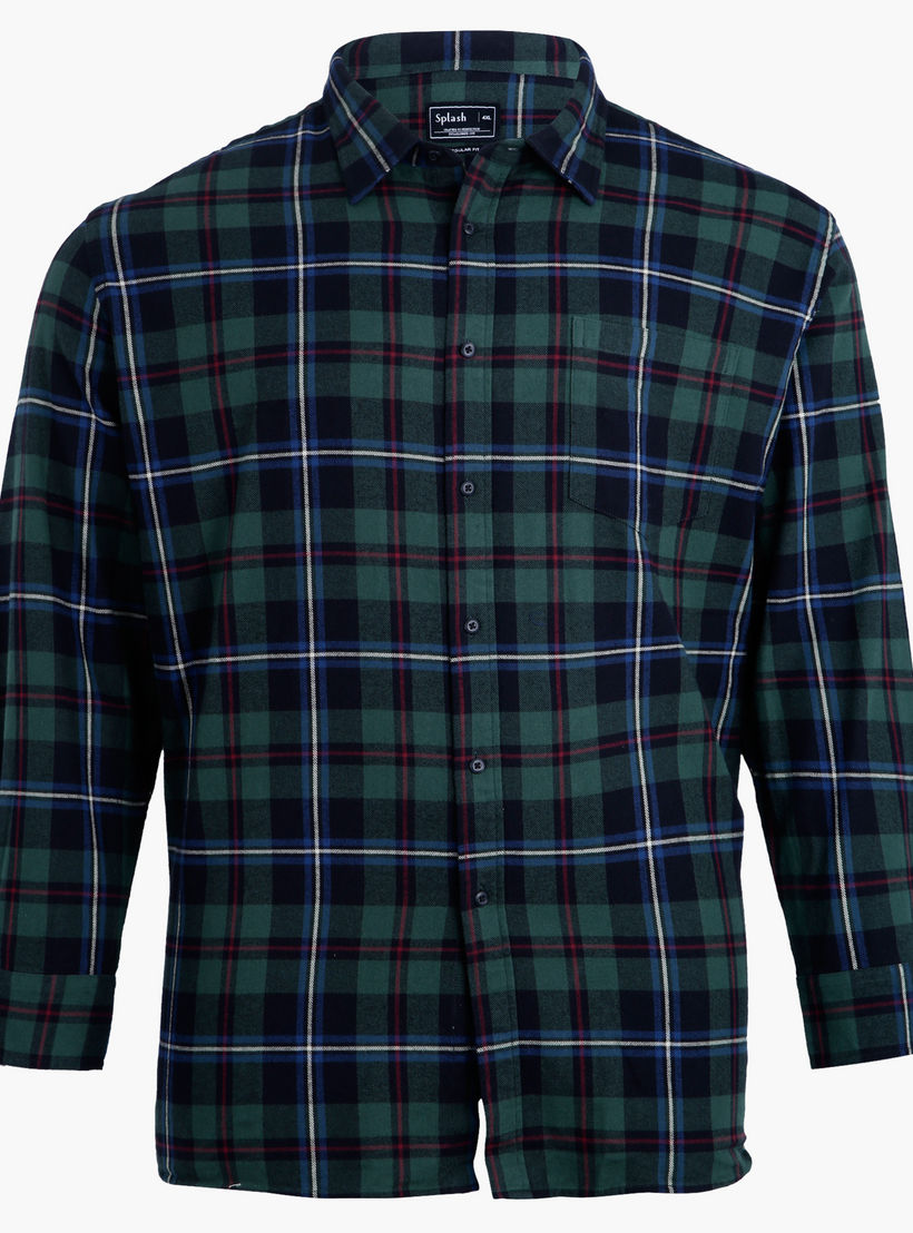 Chequered Shirt with Spread Collar and Long Sleeves-men-clothing-shirts-image-3
