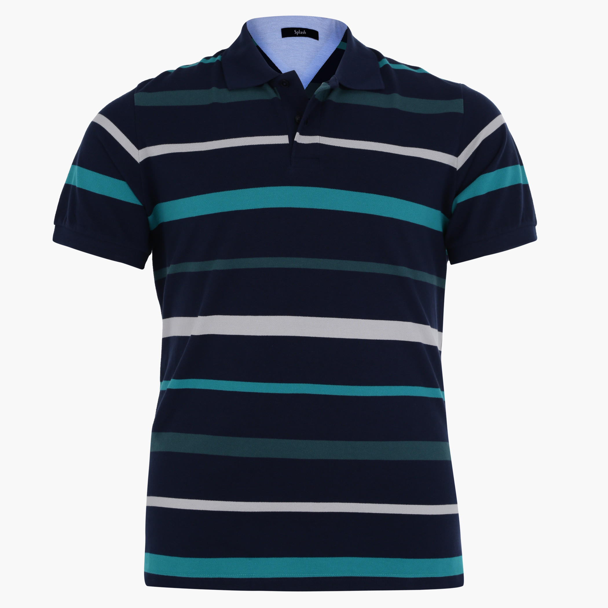Striped T-Shirt with Polo Neck and Short Sleeves-men-clothing-tshirtsandpolos-polos-image-1