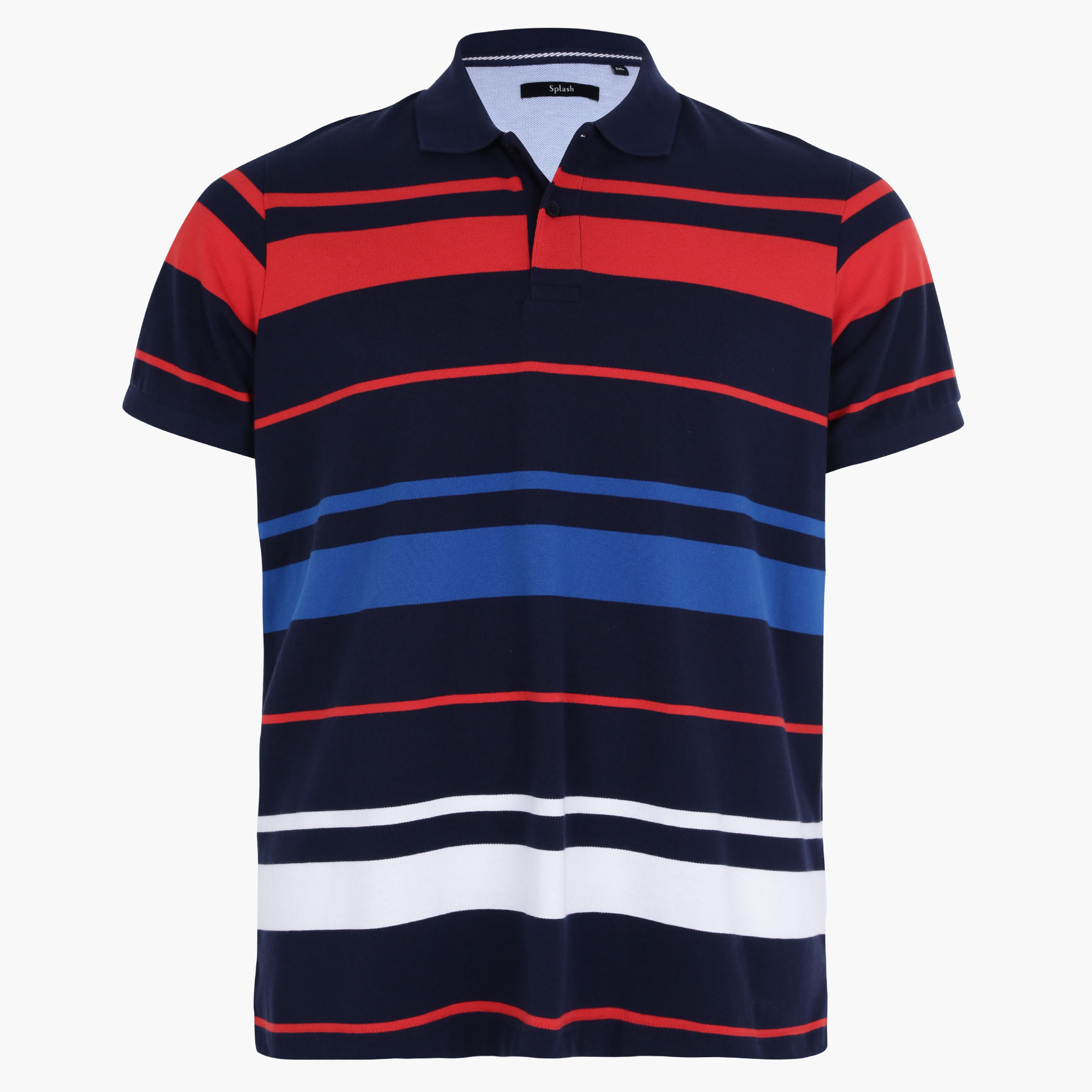 Striped T-Shirt with Polo Neck and Short Sleeves-men-clothing-tshirtsandpolos-polos-image-1