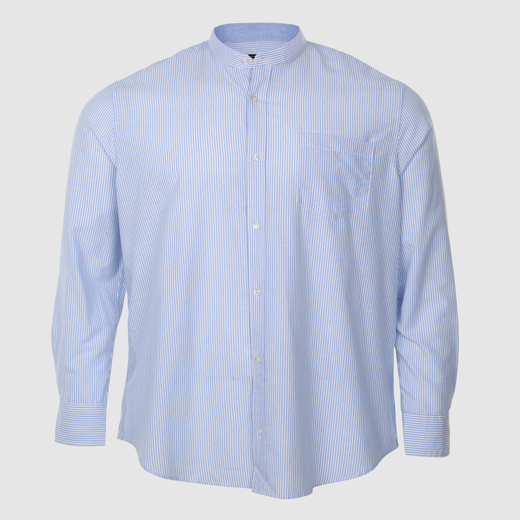 Striped Mandarin Collar Shirt with Long Sleeves and Complete Placket-men-clothing-shirts-image-1
