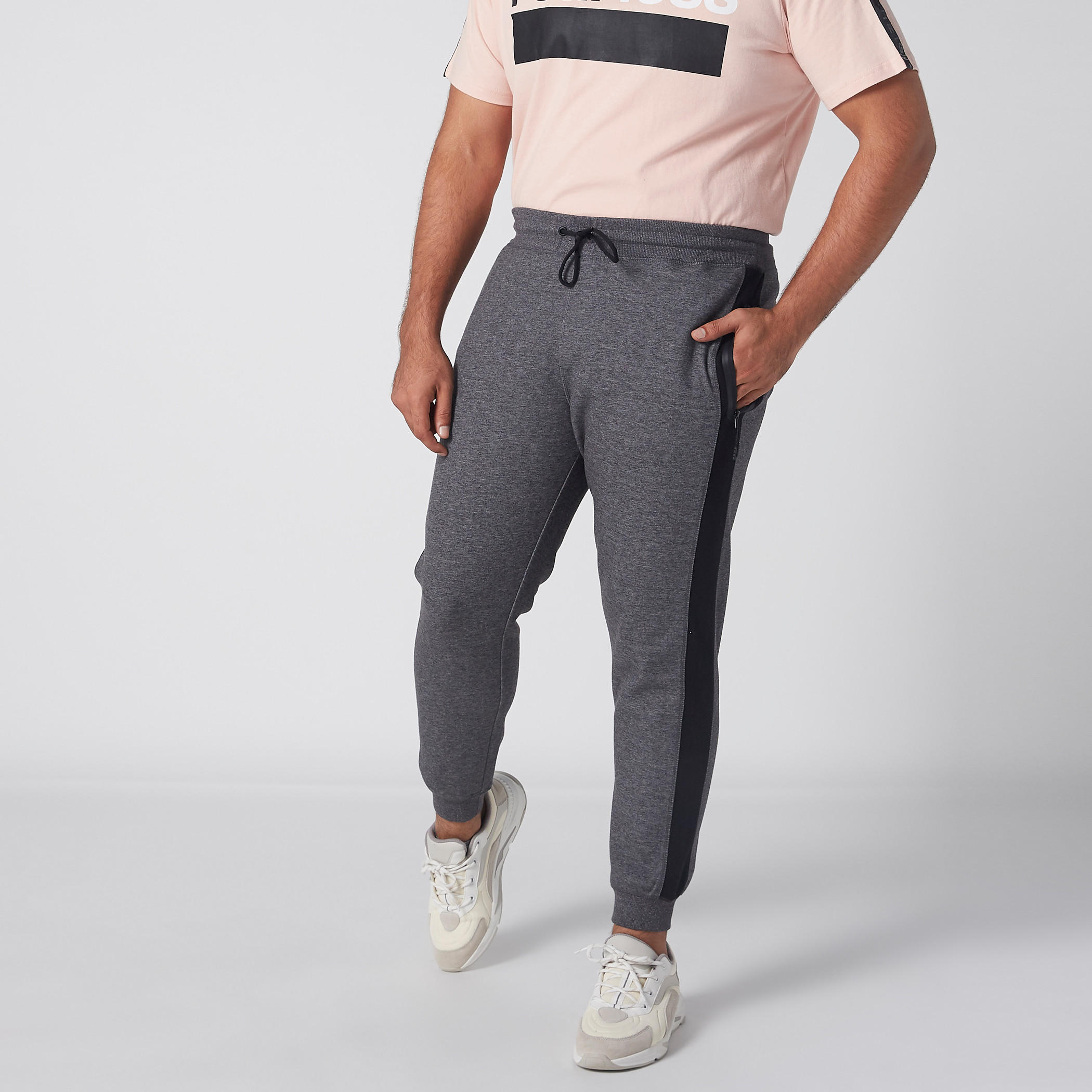 بنطال رياضي ميلانج طويل برباط وجيوب-men-clothing-bottoms-joggers-image-1