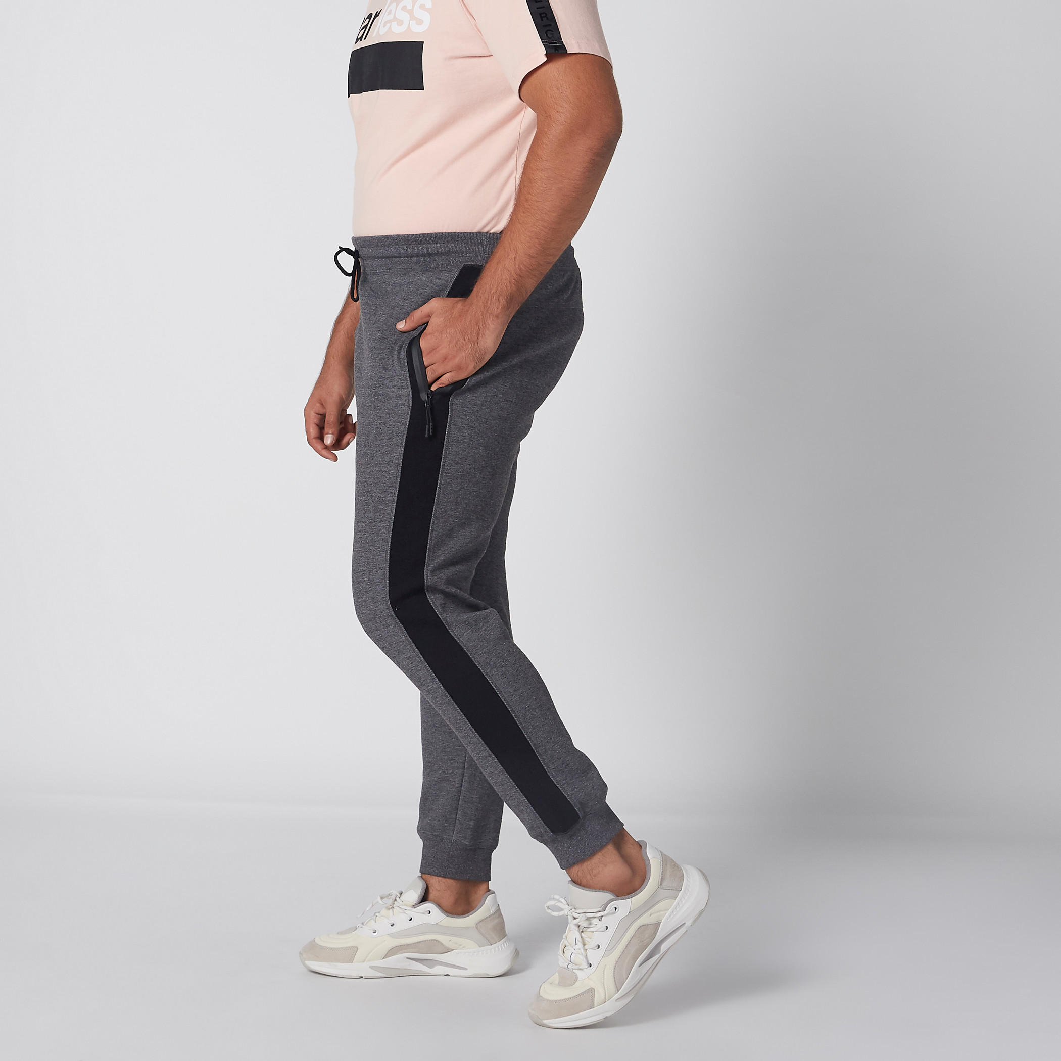 بنطال رياضي ميلانج طويل برباط وجيوب-men-clothing-bottoms-joggers-image-4
