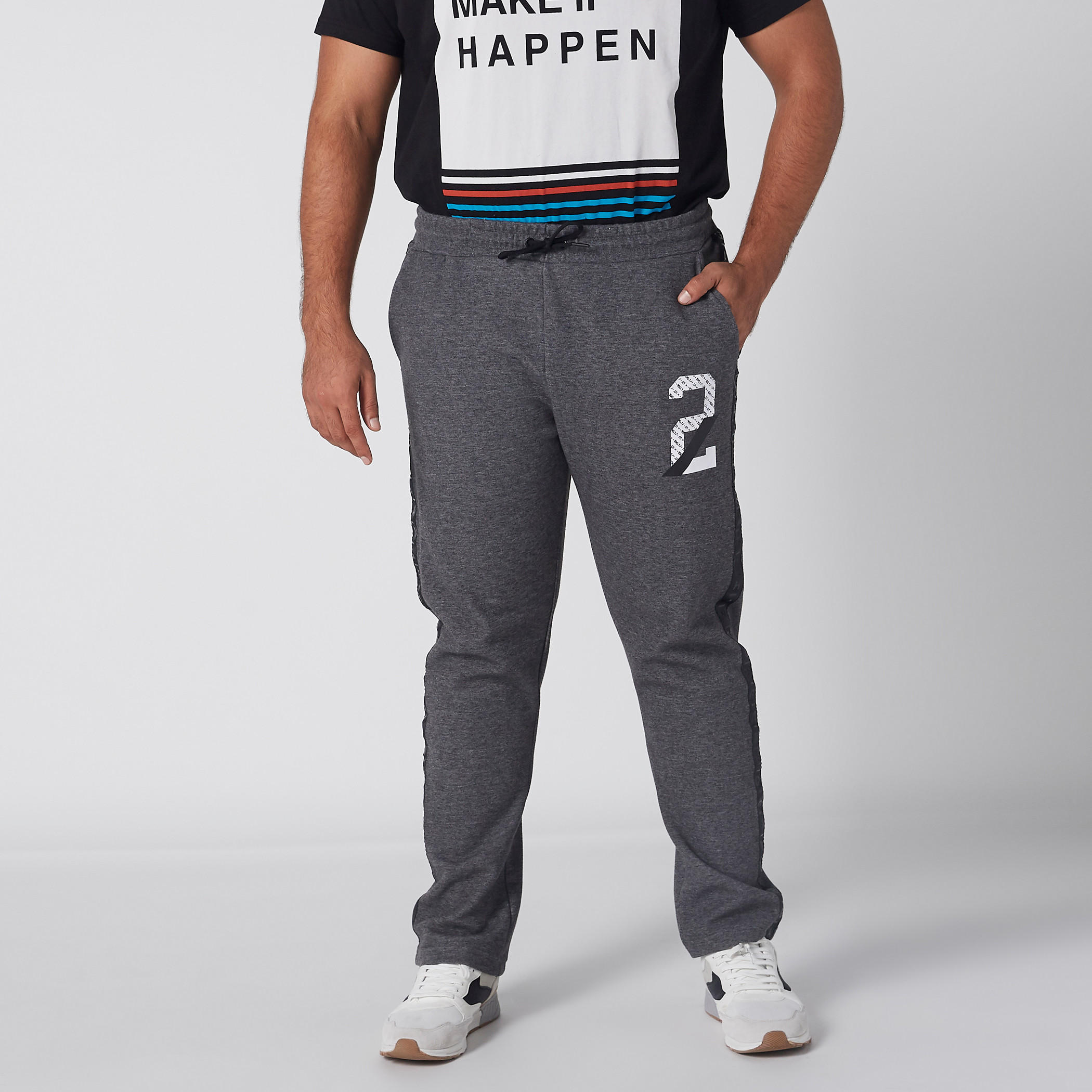 بنطال رياضي ميلانج طويل برباط وجيوب-men-clothing-bottoms-joggers-image-1