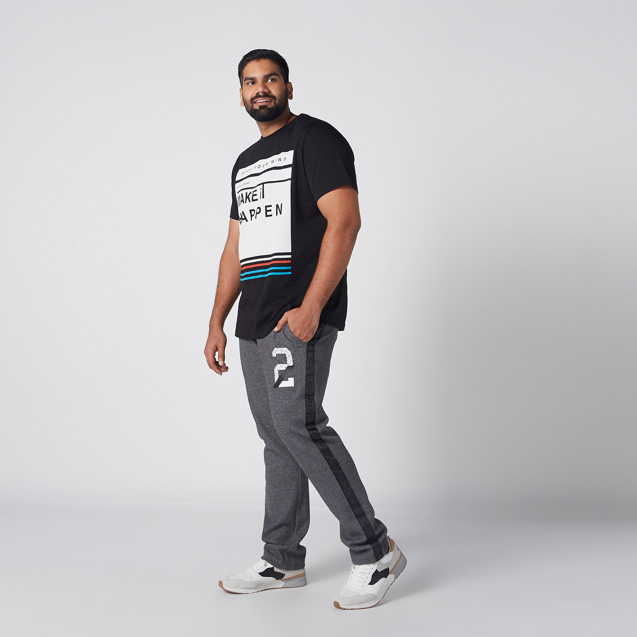 بنطال رياضي ميلانج طويل برباط وجيوب-men-clothing-bottoms-joggers-image-2