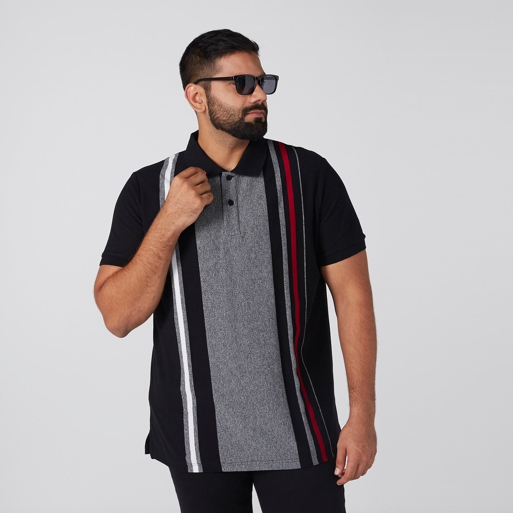 Striped Polo Neck T-Shirt with Short Sleeves-men-clothing-tshirtsandpolos-polos-image-1