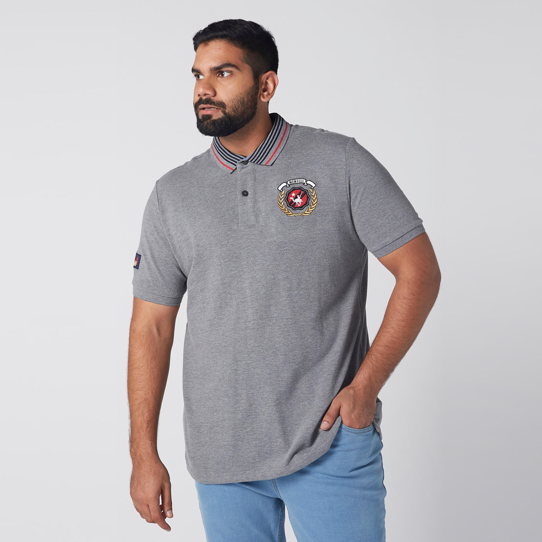 Melange Polo Neck T-Shirt with Short Sleeves-men-clothing-tshirtsandpolos-polos-image-1