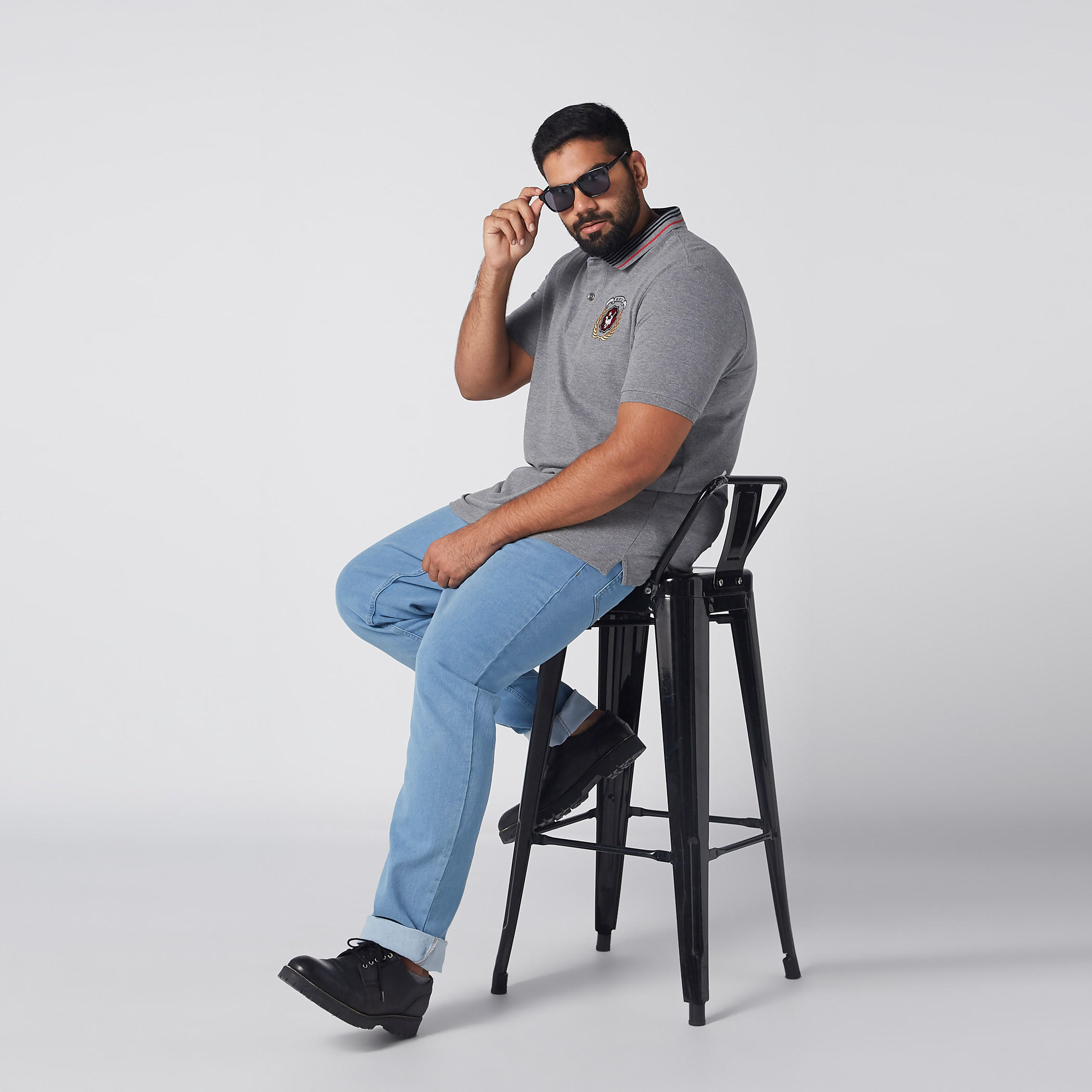 Melange Polo Neck T-Shirt with Short Sleeves-men-clothing-tshirtsandpolos-polos-image-2