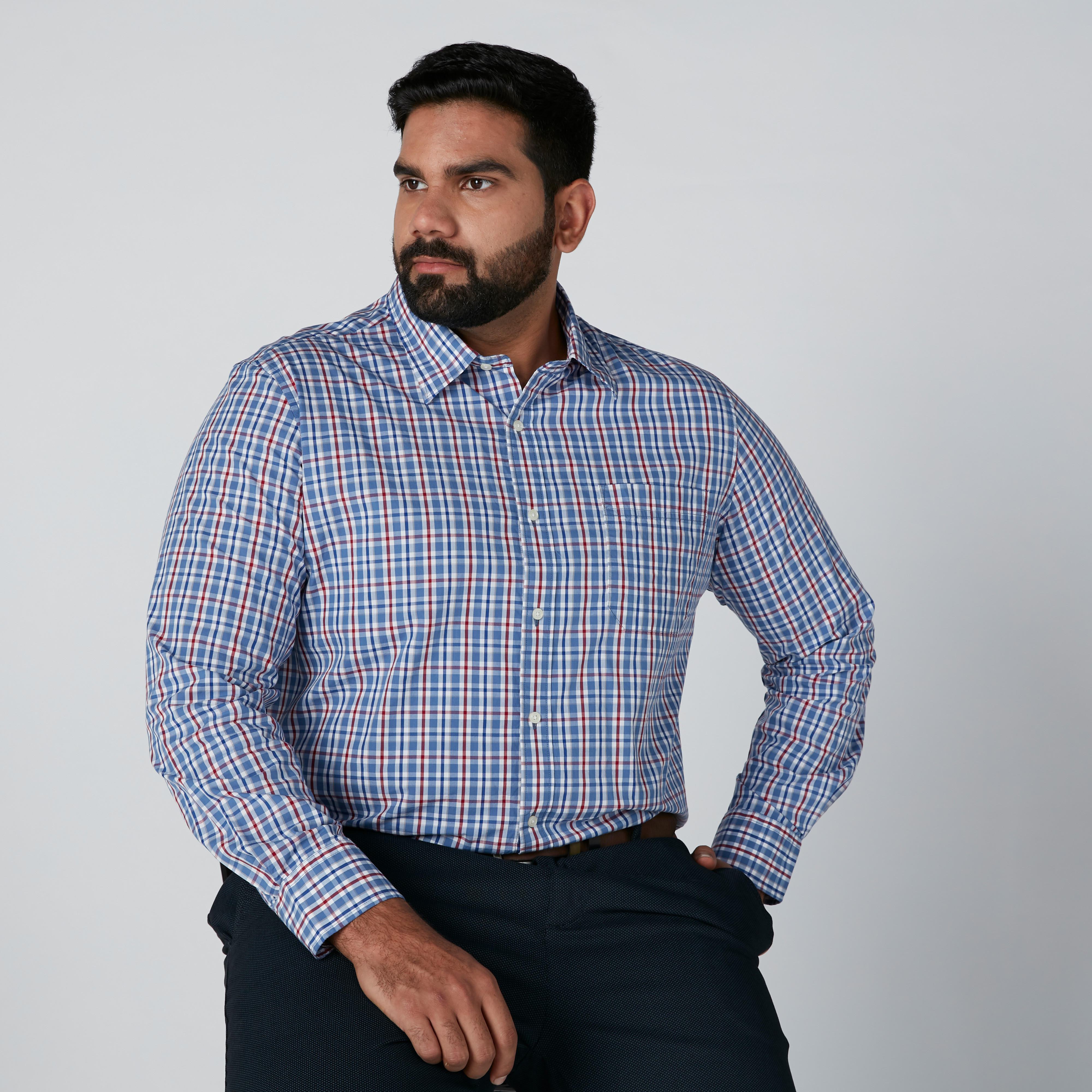 Chequered Shirt with Long Sleeves and Patch Pocket-men-clothing-shirts-image-3