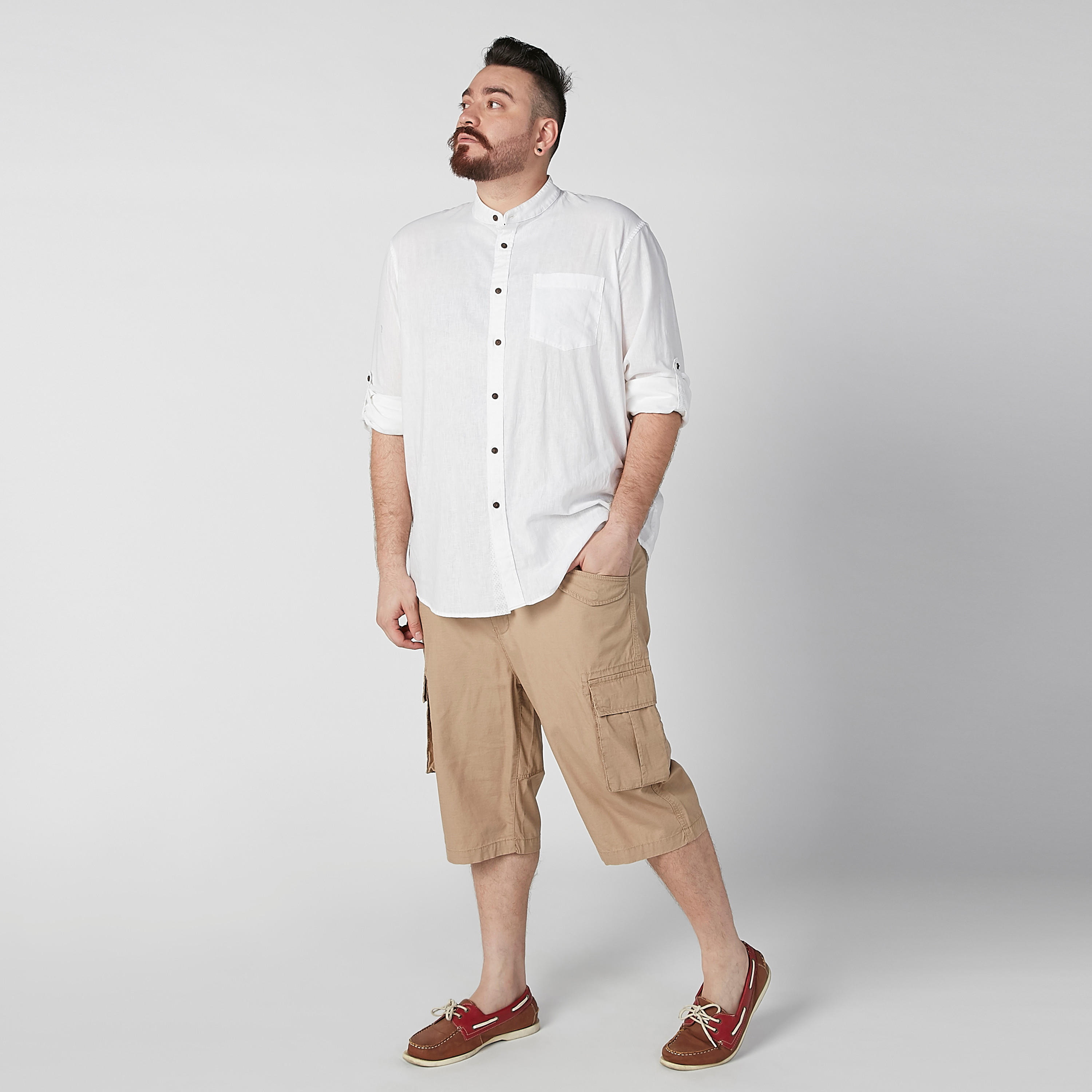 قميص سادة بياقة ماندارين وأكمام طويلة-men-clothing-shirts-image-1
