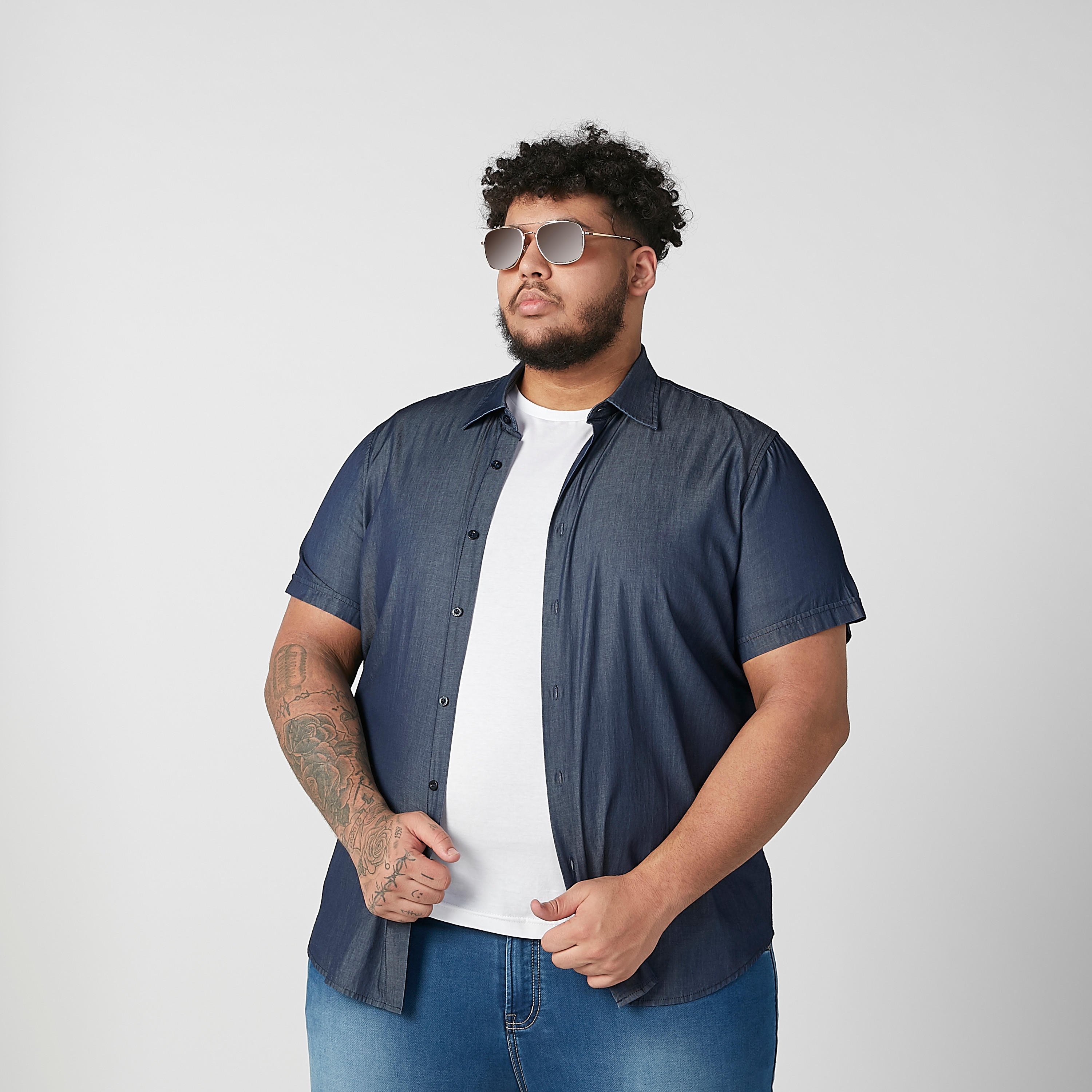 Plain Shirt with Spread Collar and Short Sleeves-men-clothing-shirts-image-1