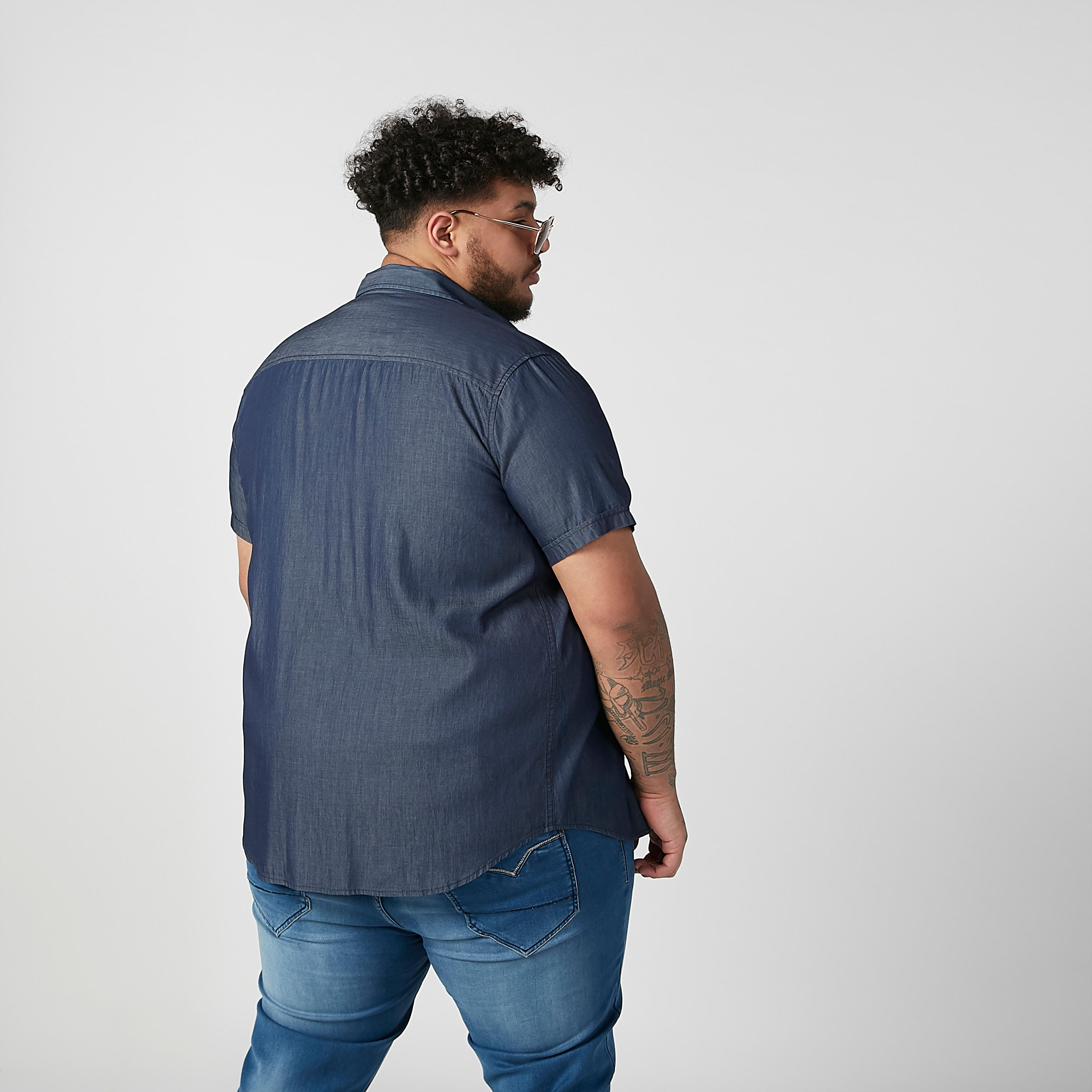 Plain Shirt with Spread Collar and Short Sleeves-men-clothing-shirts-image-5