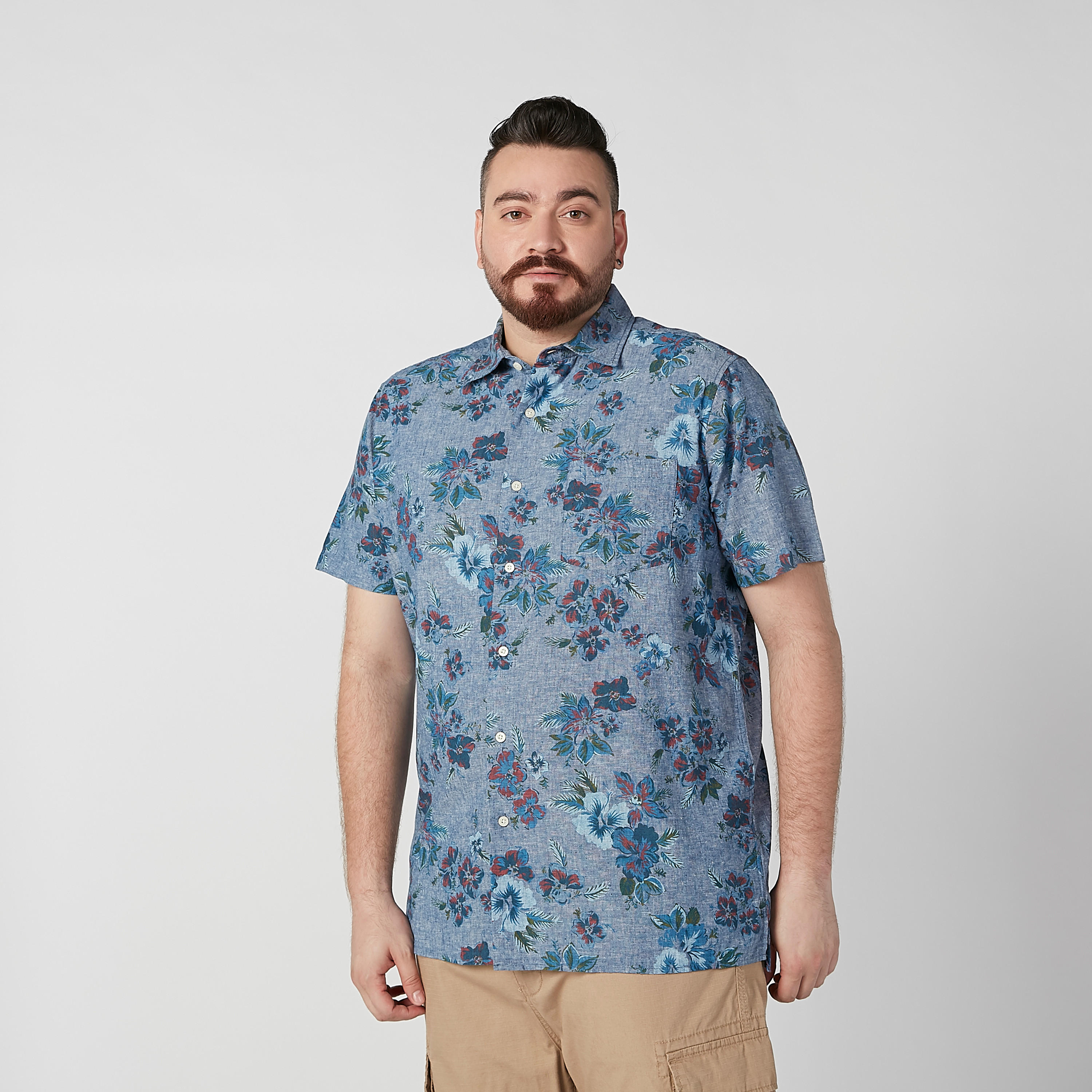 قميص بياقة عاديّة وأكمام قصيرة وطبعات زهرية-men-clothing-shirts-image-1