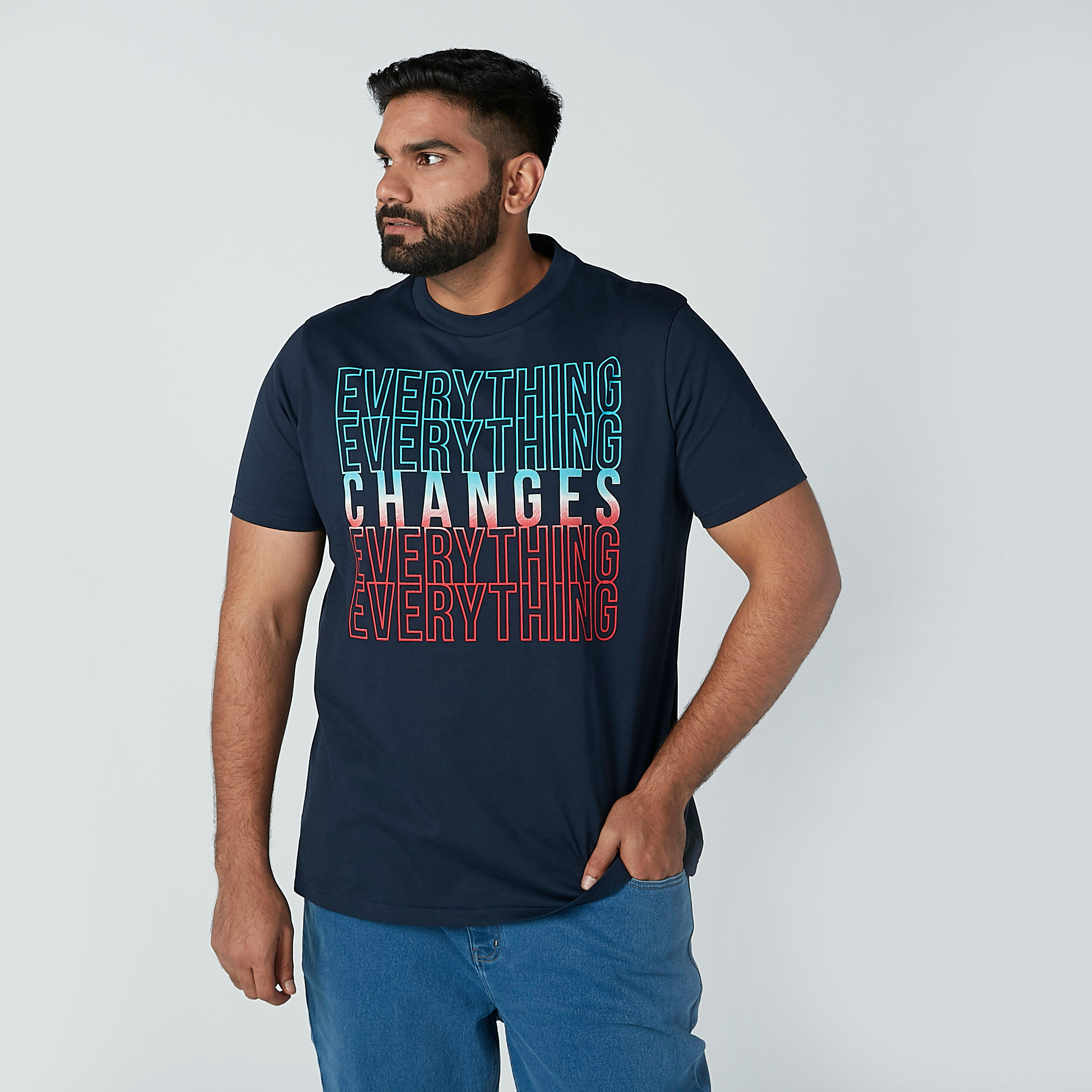 Text Printed T-shirt with Round Neck and Short Sleeves-men-clothing-tshirtsandpolos-tshirts-image-1