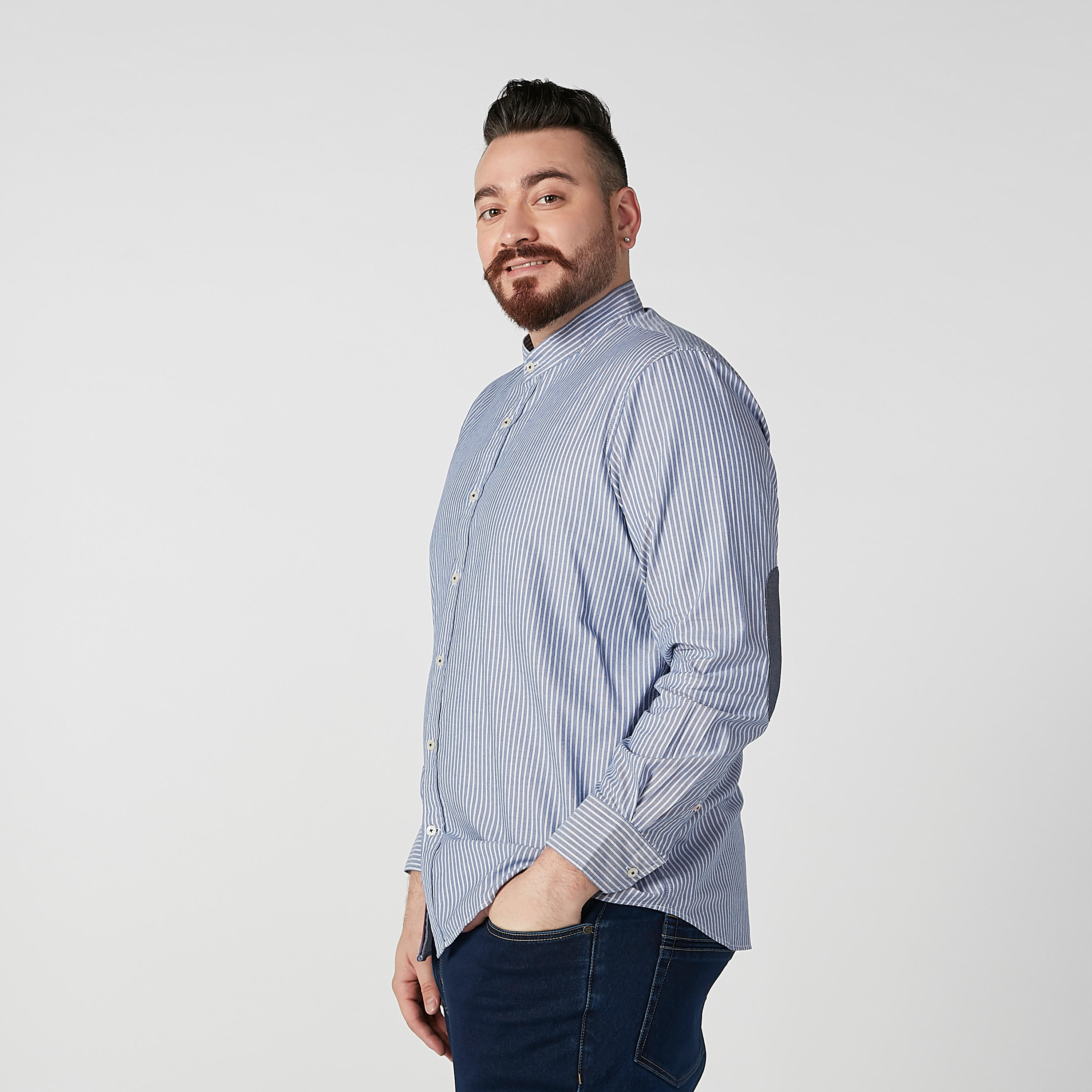 Striped Shirt with Mandarin Collar and Long Sleeves-men-clothing-shirts-image-3