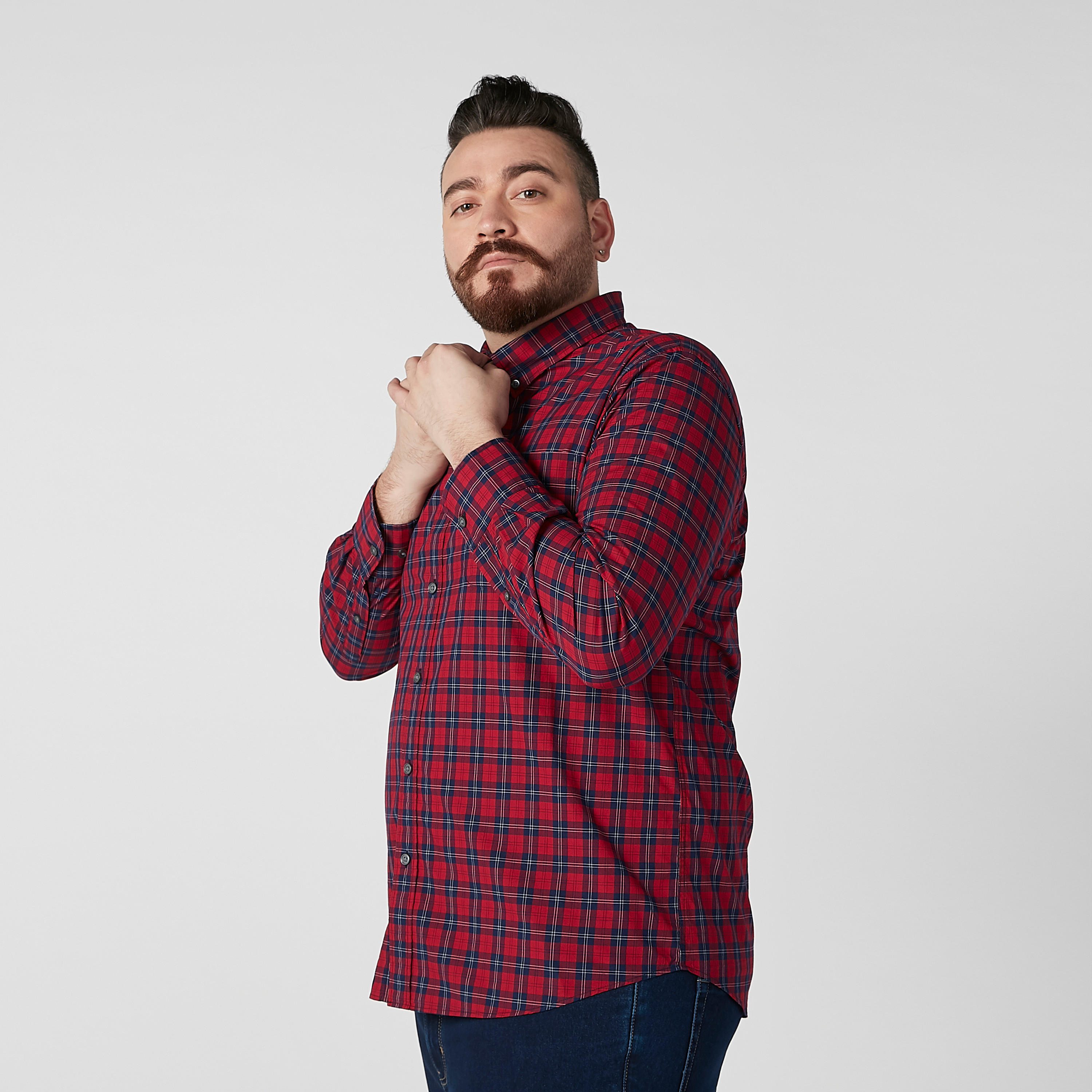 Chequered Shirt with Spread Collar and Long Sleeves-men-clothing-shirts-image-1
