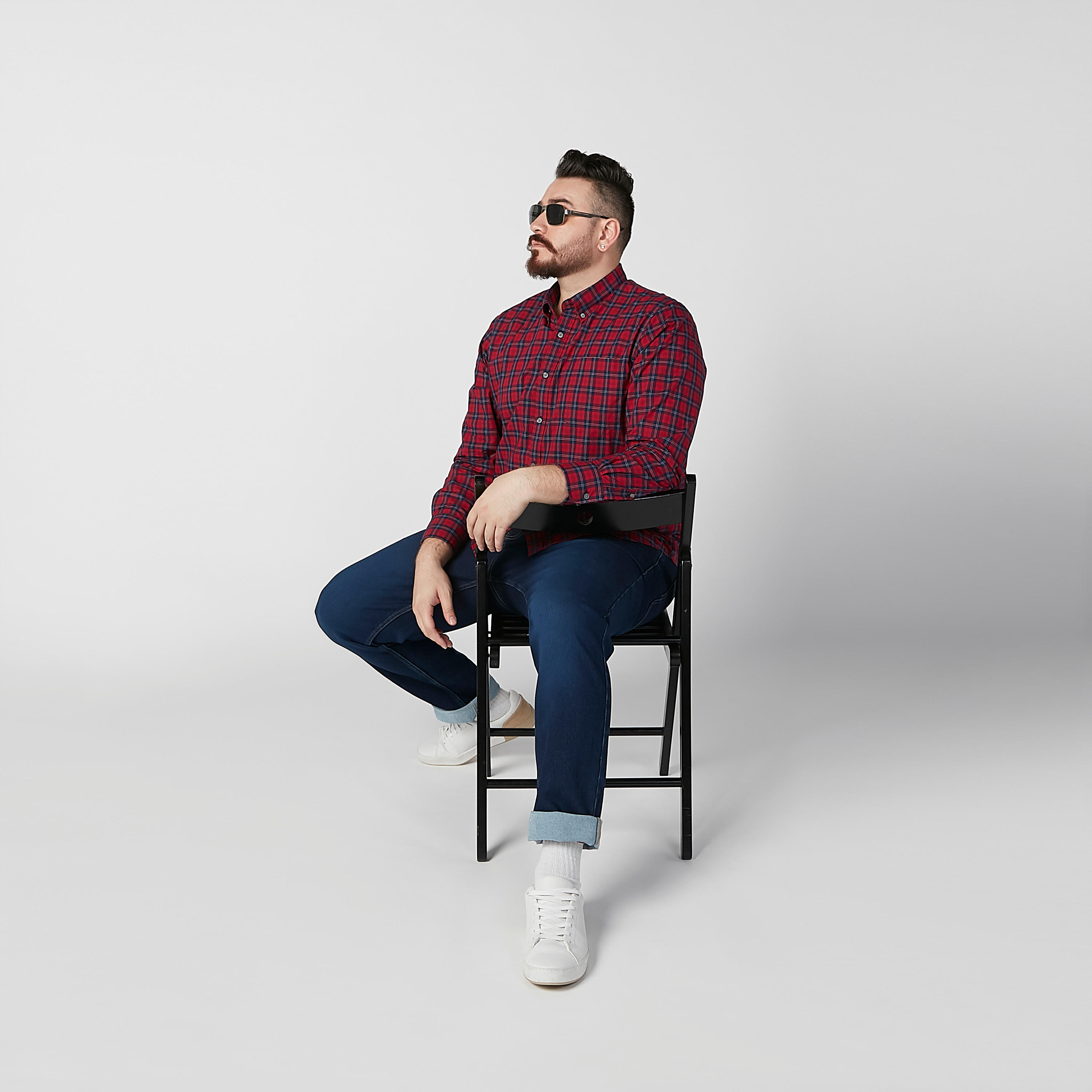 Chequered Shirt with Spread Collar and Long Sleeves-men-clothing-shirts-image-2
