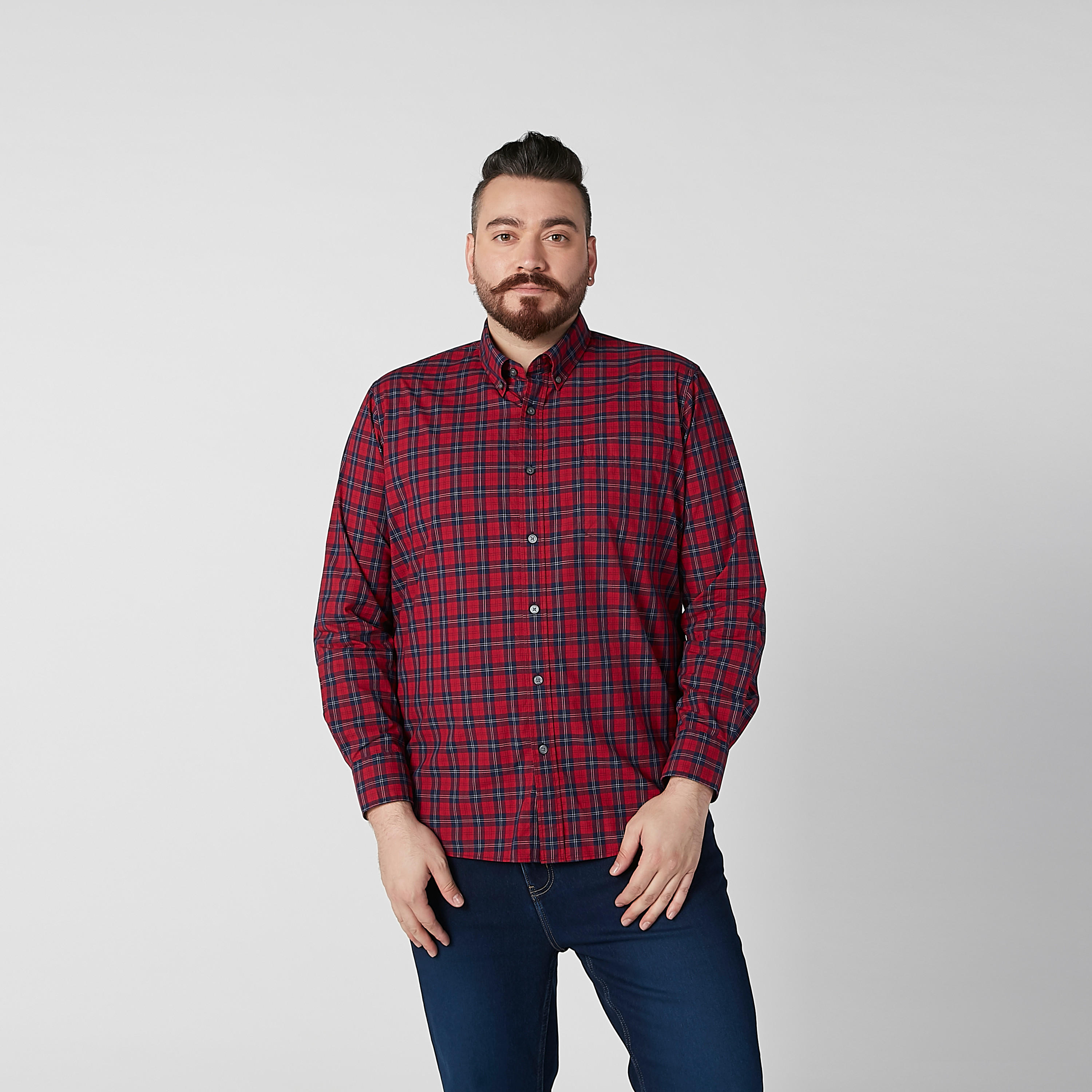 Chequered Shirt with Spread Collar and Long Sleeves-men-clothing-shirts-image-3