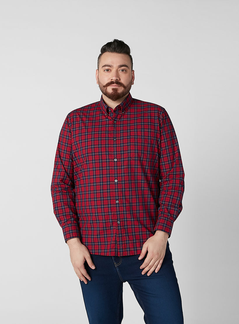 Chequered Shirt with Spread Collar and Long Sleeves-men-clothing-shirts-image-3