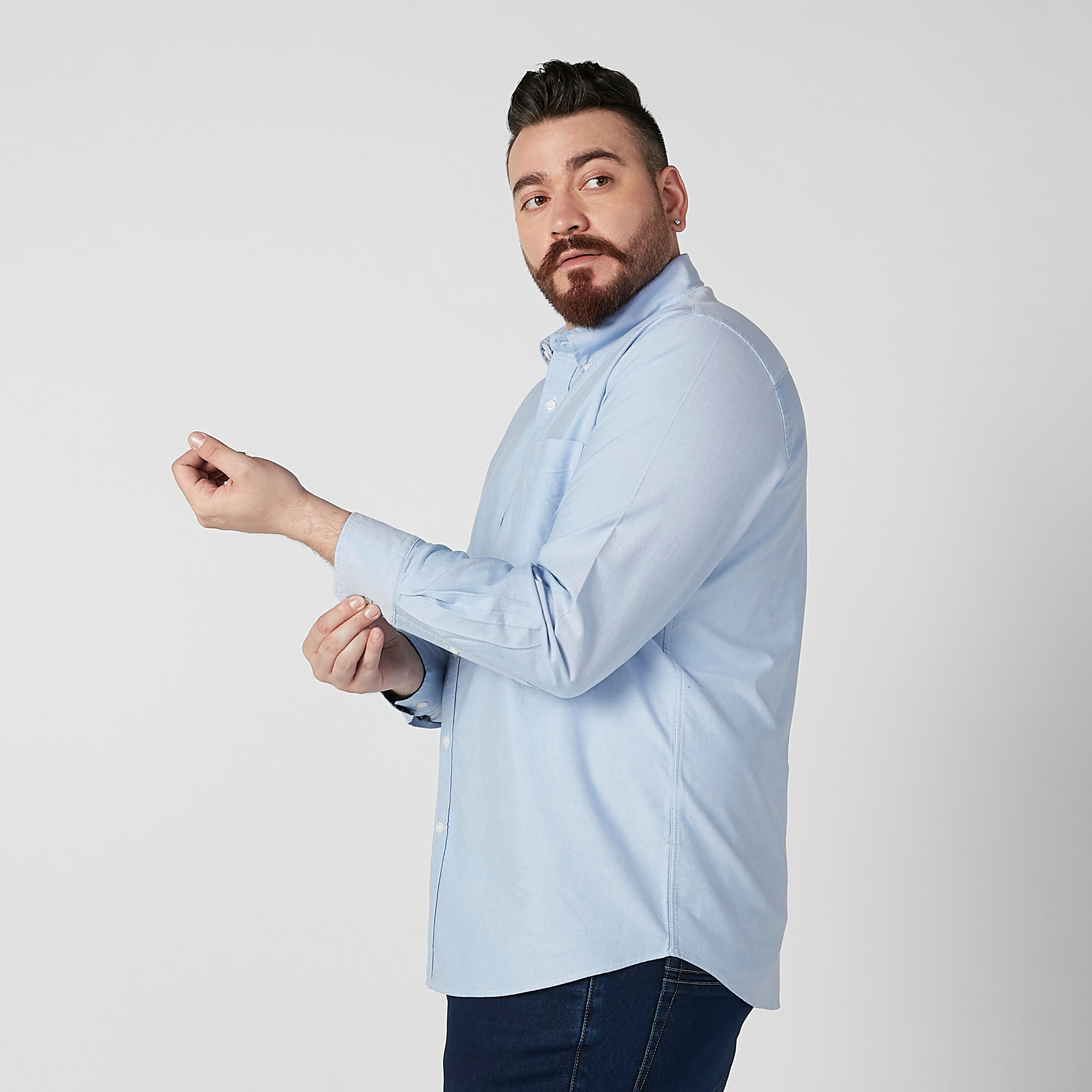 Plain Shirt with Spread Collar and Long Sleeves-men-clothing-shirts-image-1