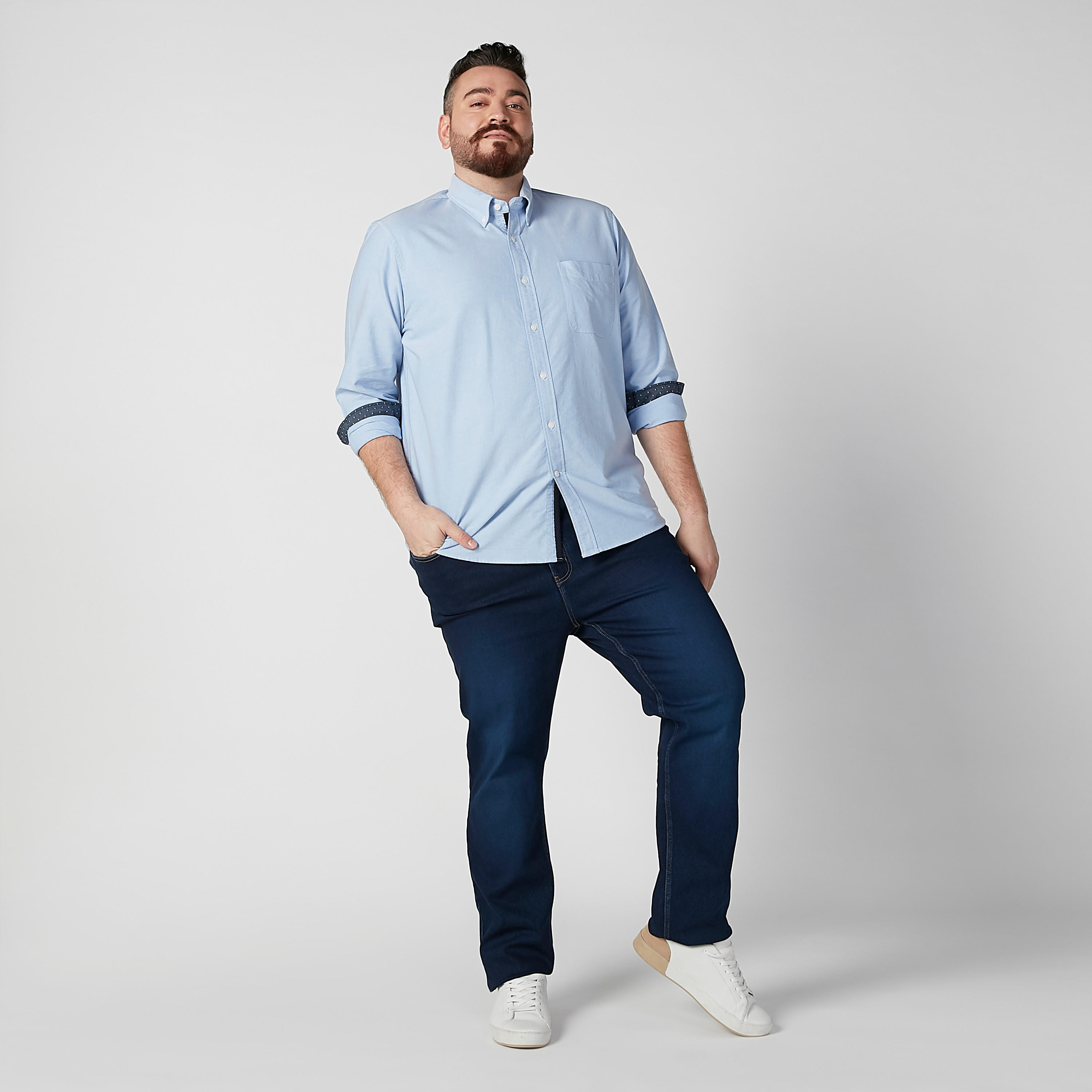 Plain Shirt with Spread Collar and Long Sleeves-men-clothing-shirts-image-2