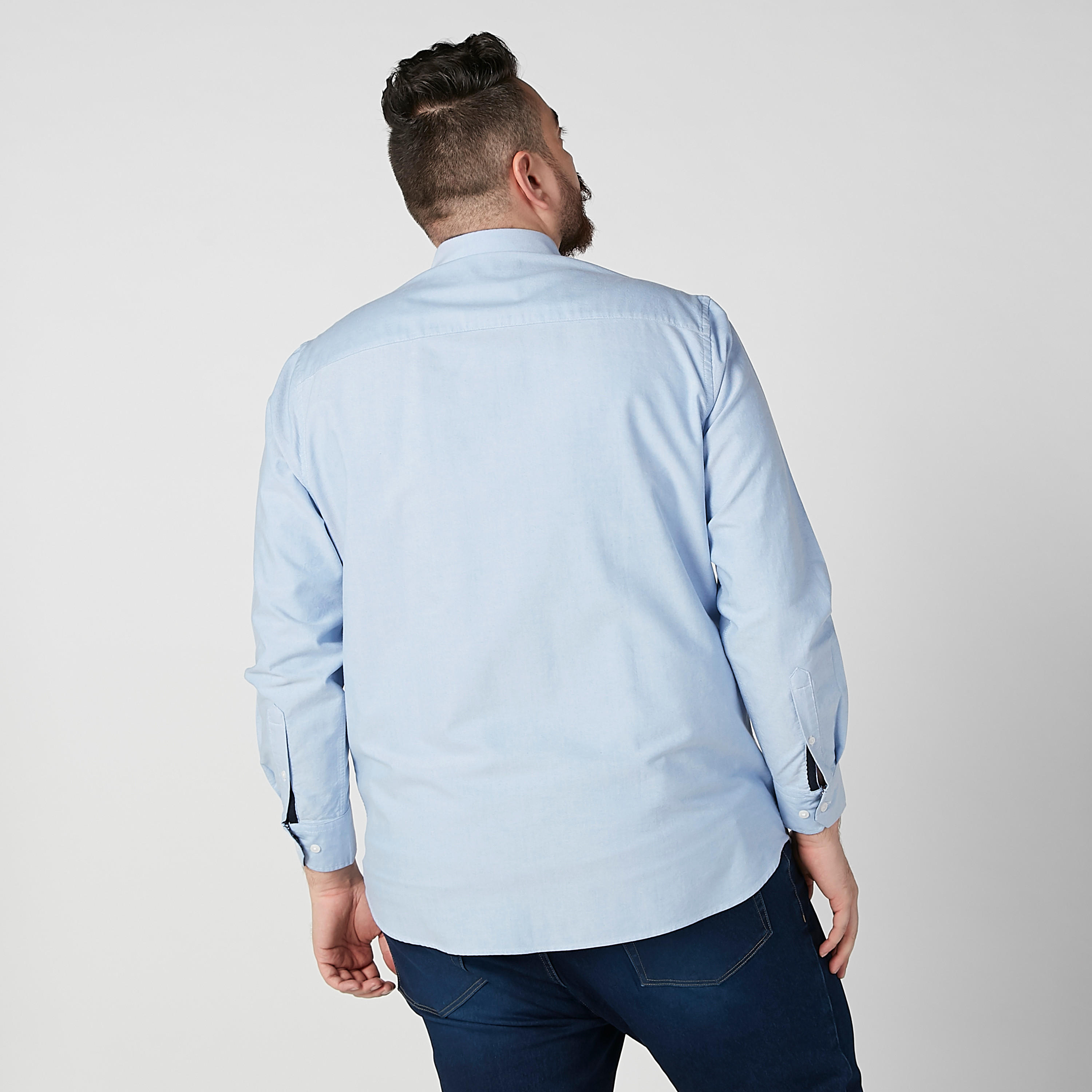 Plain Shirt with Spread Collar and Long Sleeves-men-clothing-shirts-image-3