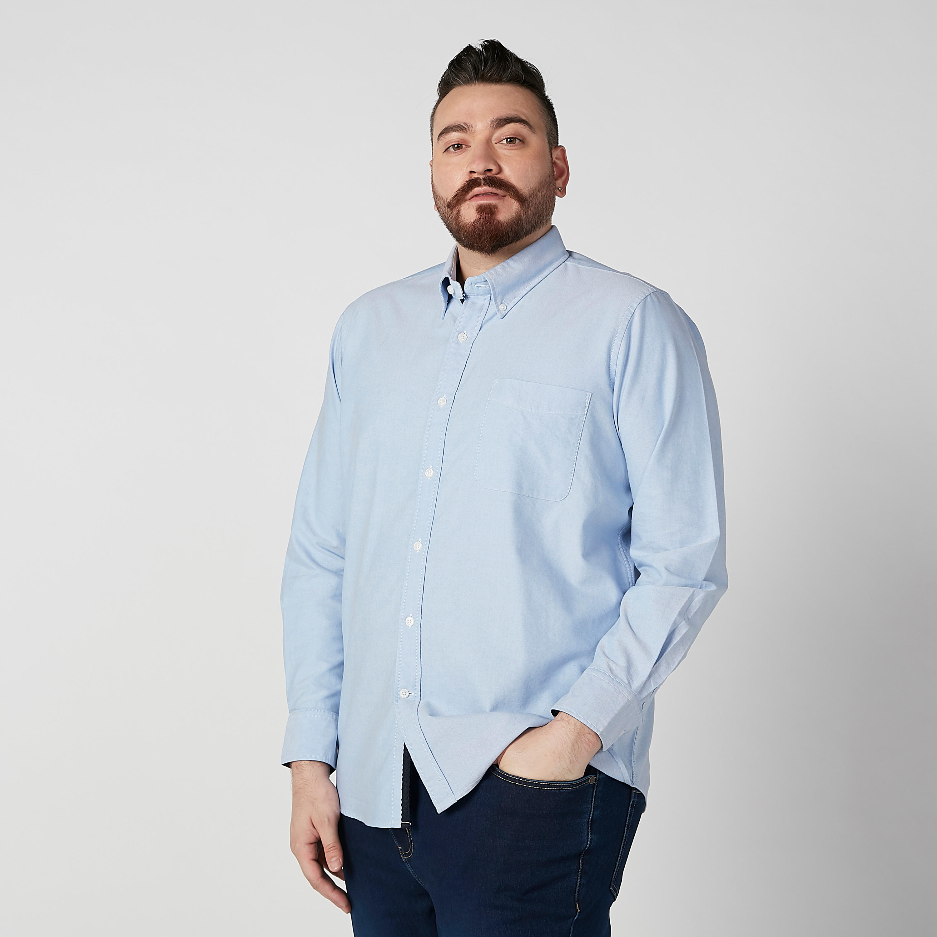 Plain Shirt with Spread Collar and Long Sleeves-men-clothing-shirts-image-4