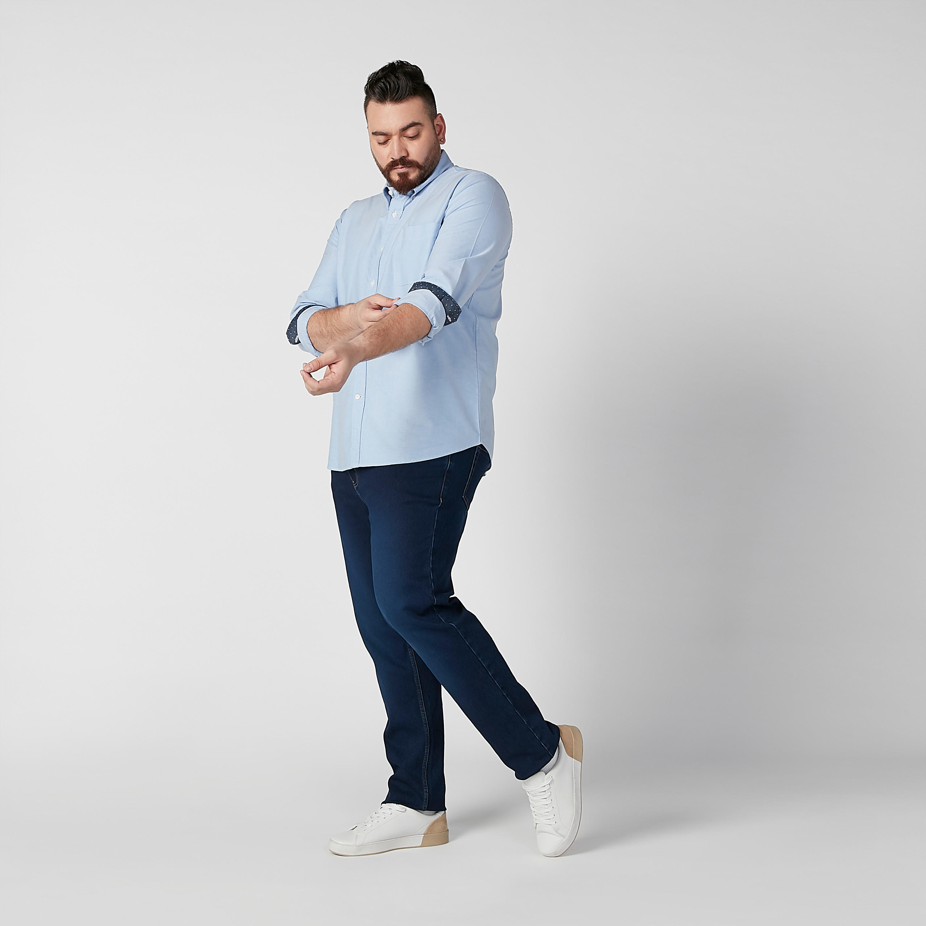 Plain Shirt with Spread Collar and Long Sleeves-men-clothing-shirts-image-5