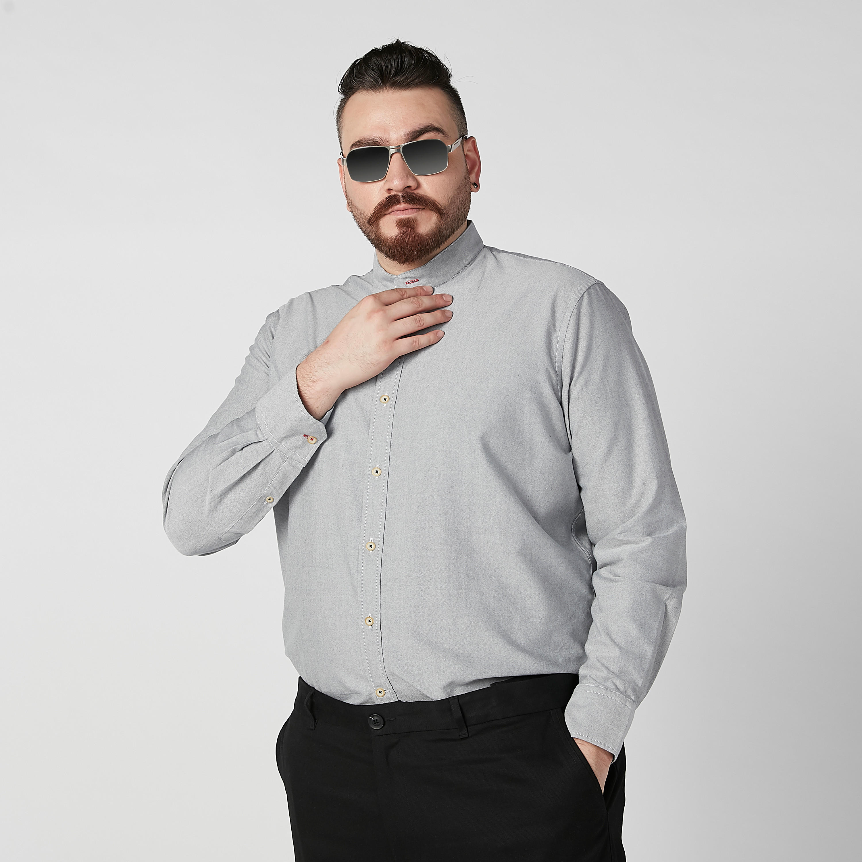 قميص سادة بياقة ماندارين وأكمام طويلة-men-clothing-shirts-image-4
