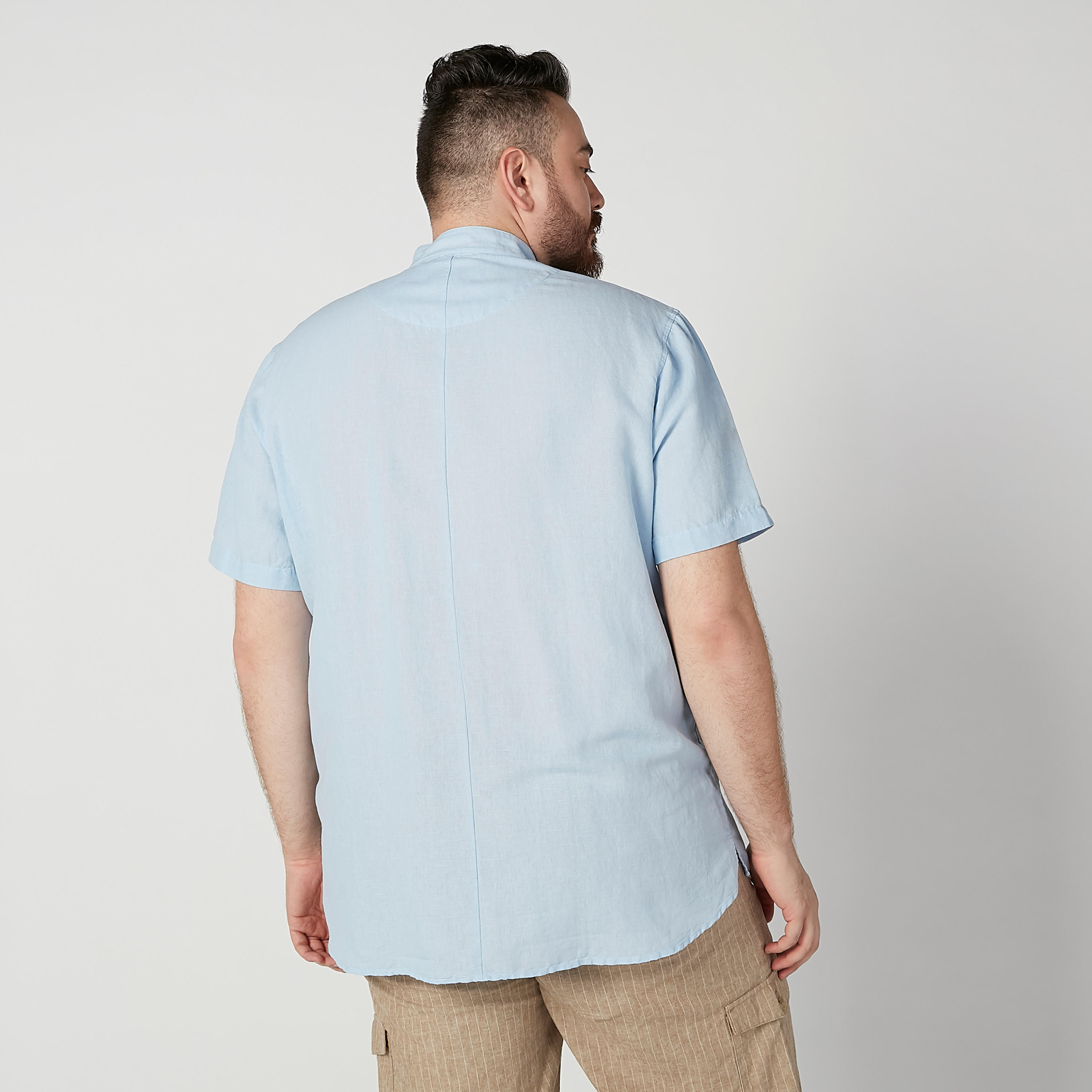 Plain Shirt with Mandarin Collar and Short Sleeves-men-clothing-shirts-image-4