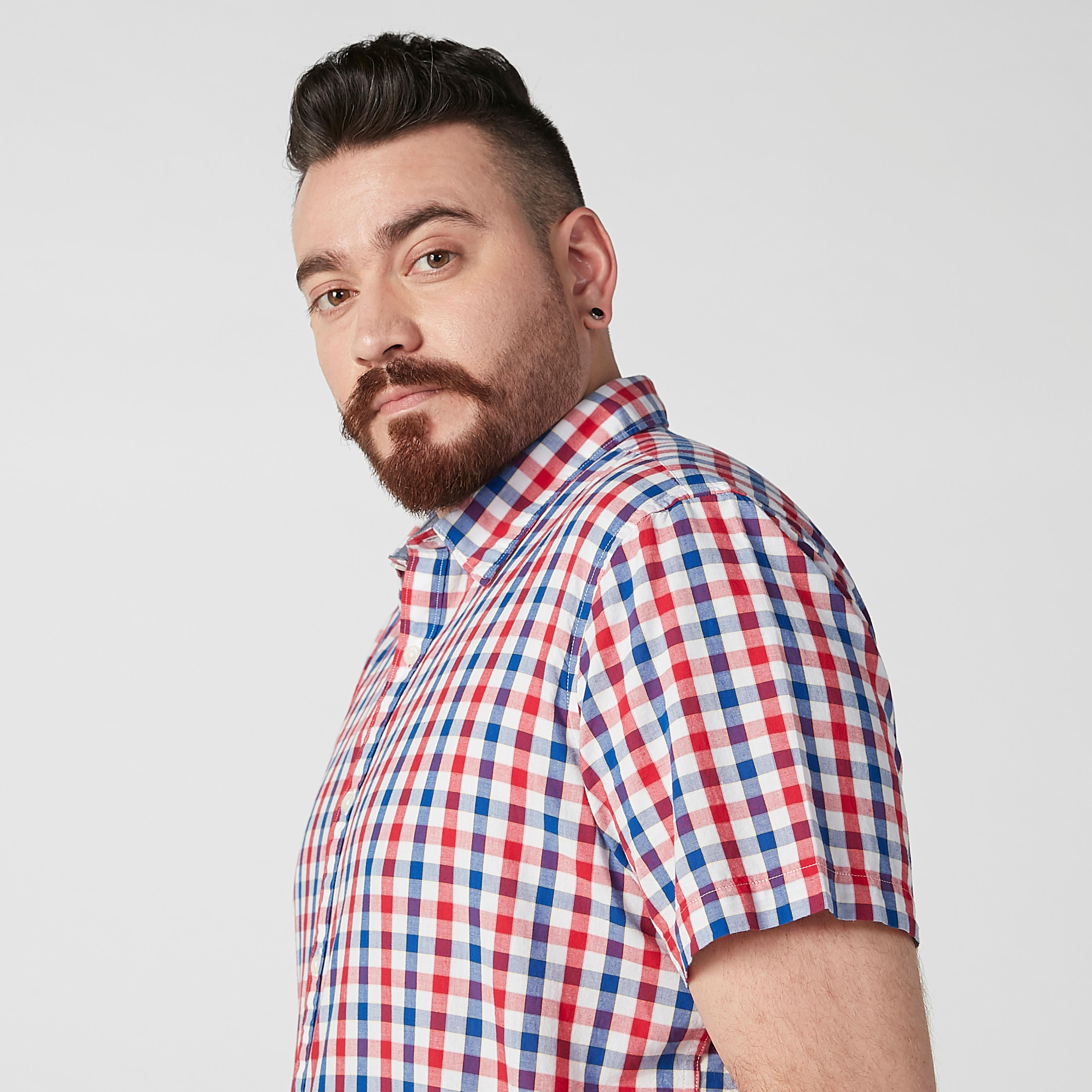 Chequered Shirt with Spread Collar and Short Sleeves-men-clothing-shirts-image-2