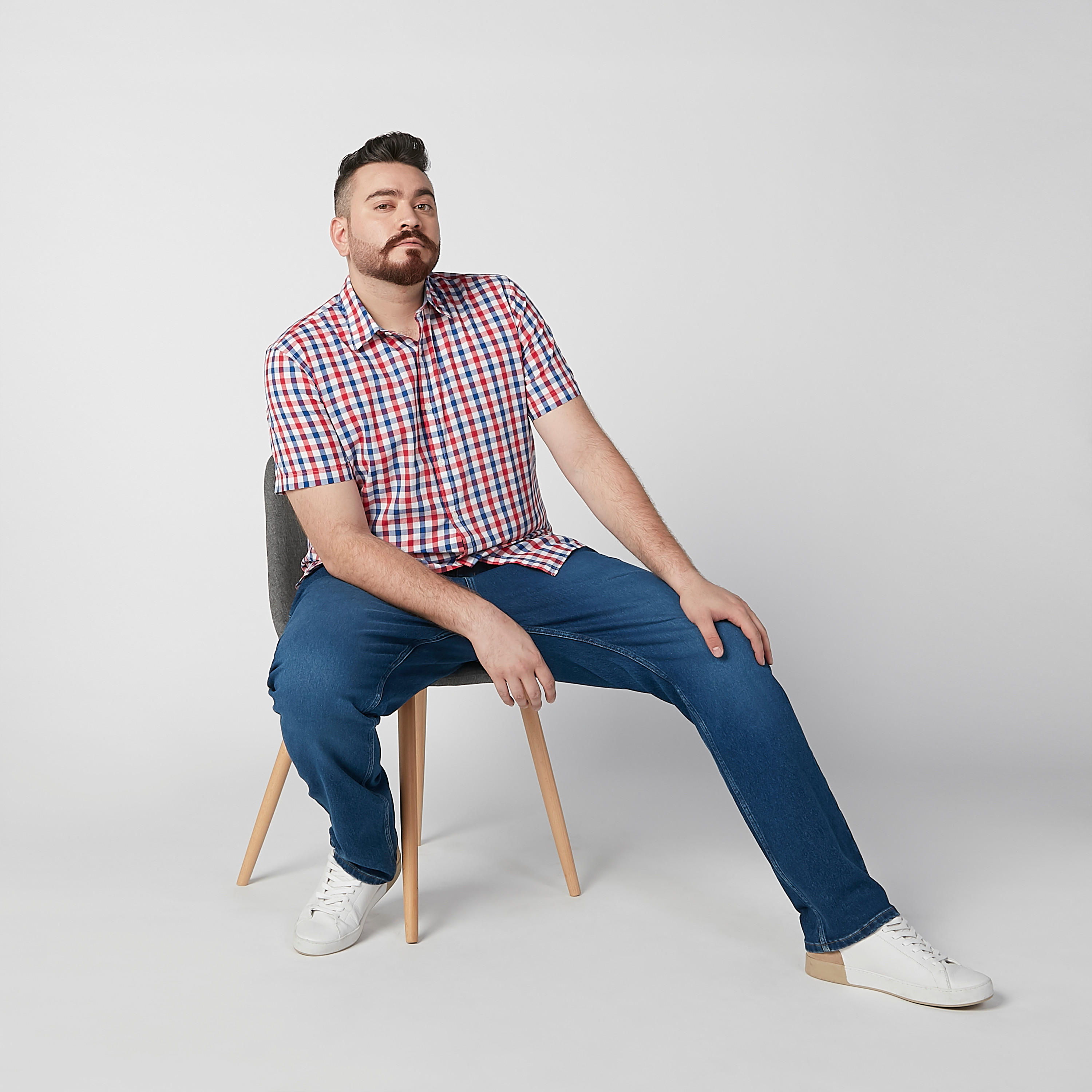 Chequered Shirt with Spread Collar and Short Sleeves-men-clothing-shirts-image-3