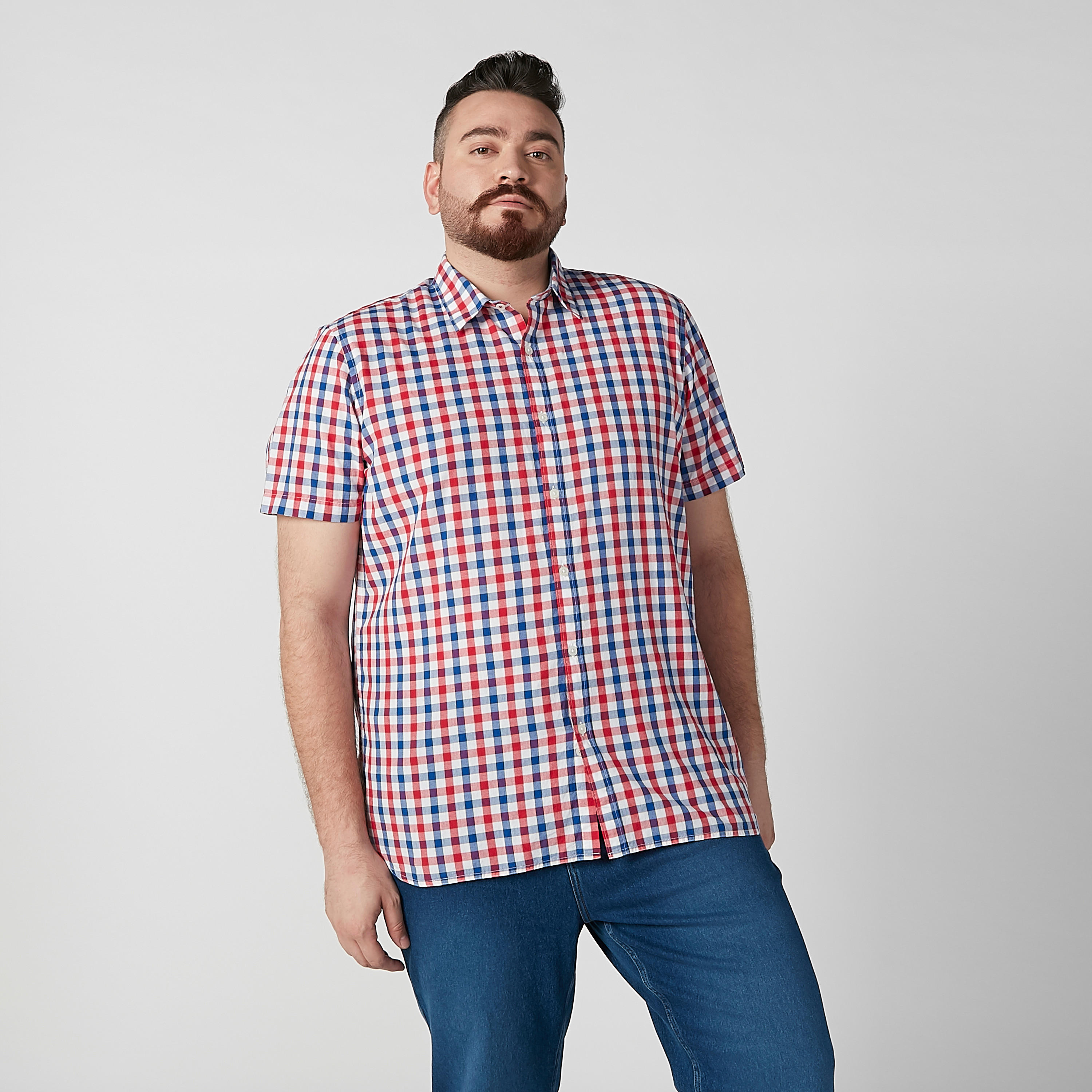 Chequered Shirt with Spread Collar and Short Sleeves-men-clothing-shirts-image-4