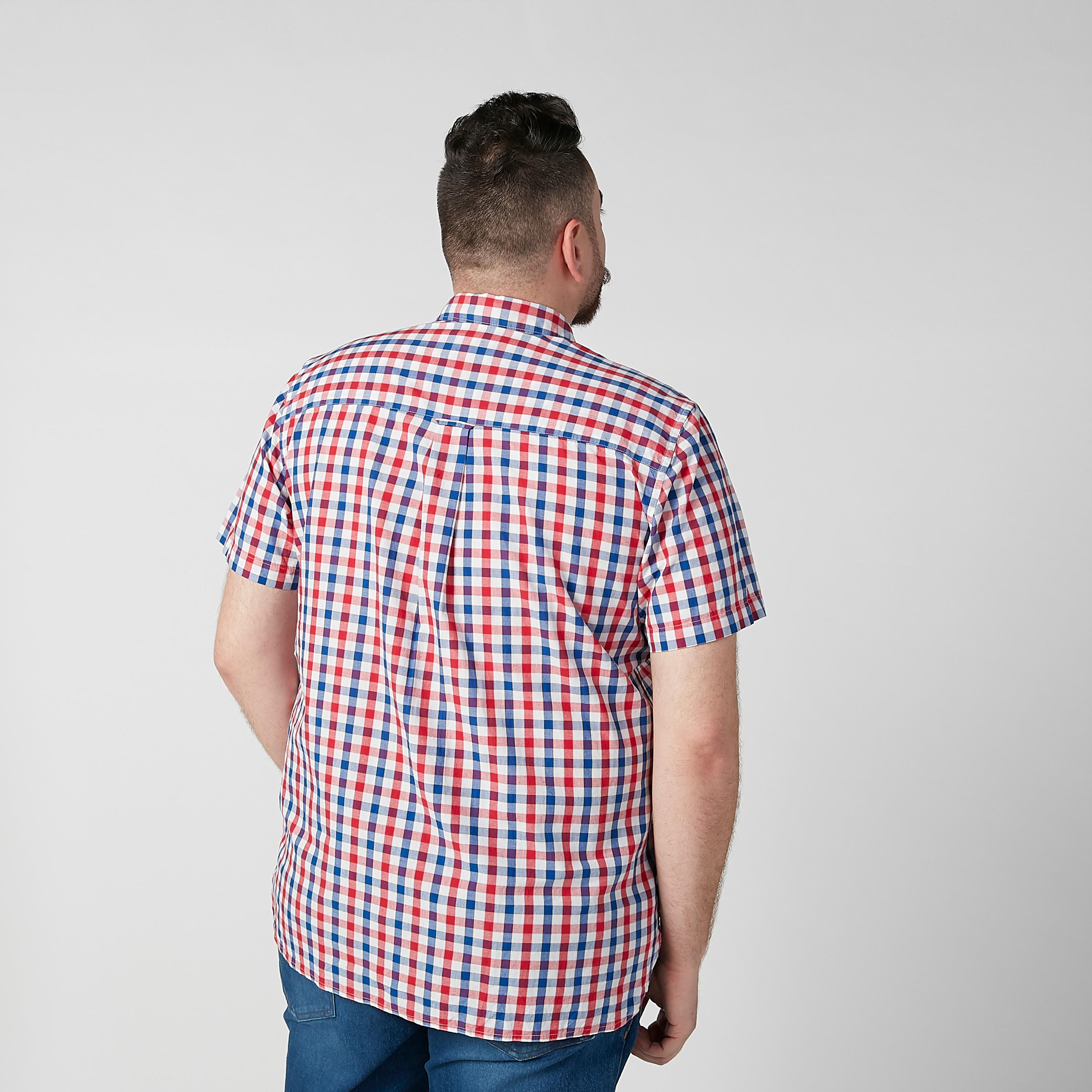 Chequered Shirt with Spread Collar and Short Sleeves-men-clothing-shirts-image-5