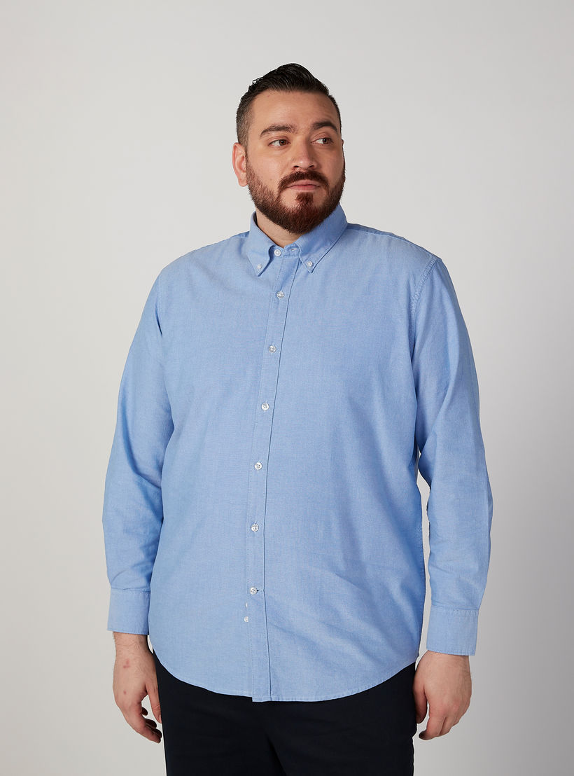 Plain Shirt with Spread Collar and Long Sleeves-men-clothing-shirts-image-1