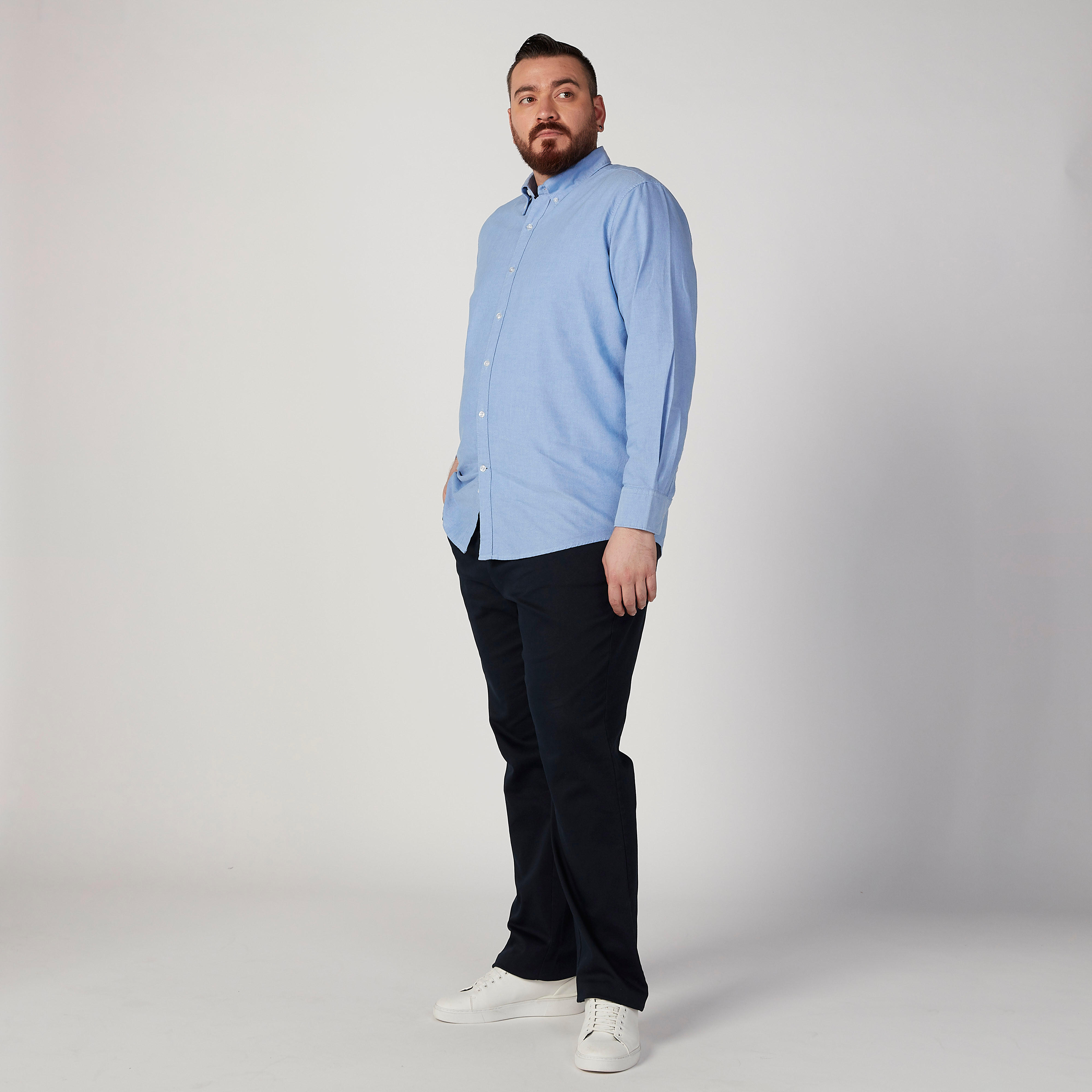 Plain Shirt with Spread Collar and Long Sleeves-men-clothing-shirts-image-2