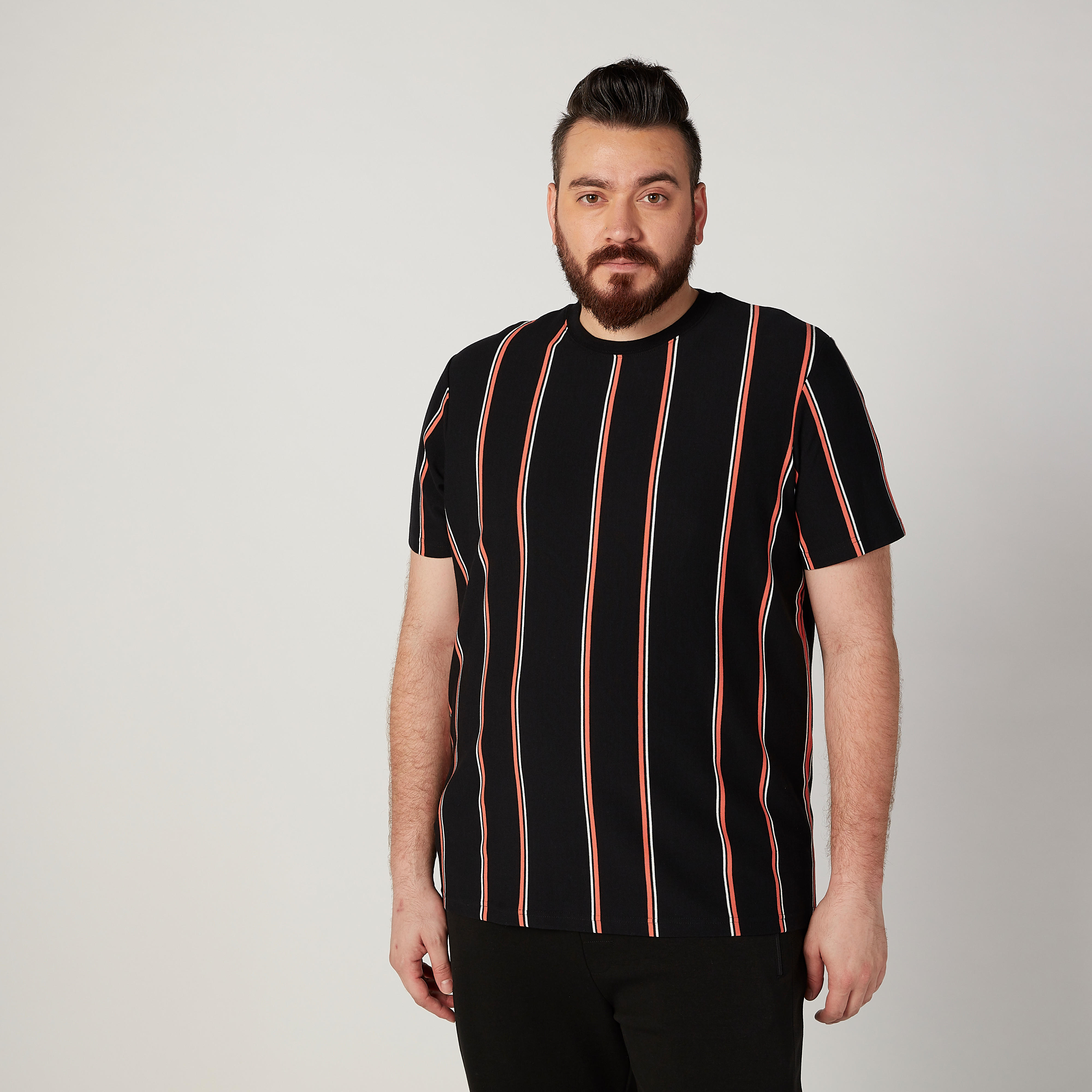 تيشيرت بياقة ضيقة مخطّطة مع أكمام قصيرة-men-clothing-tshirtsandpolos-tshirts-image-4