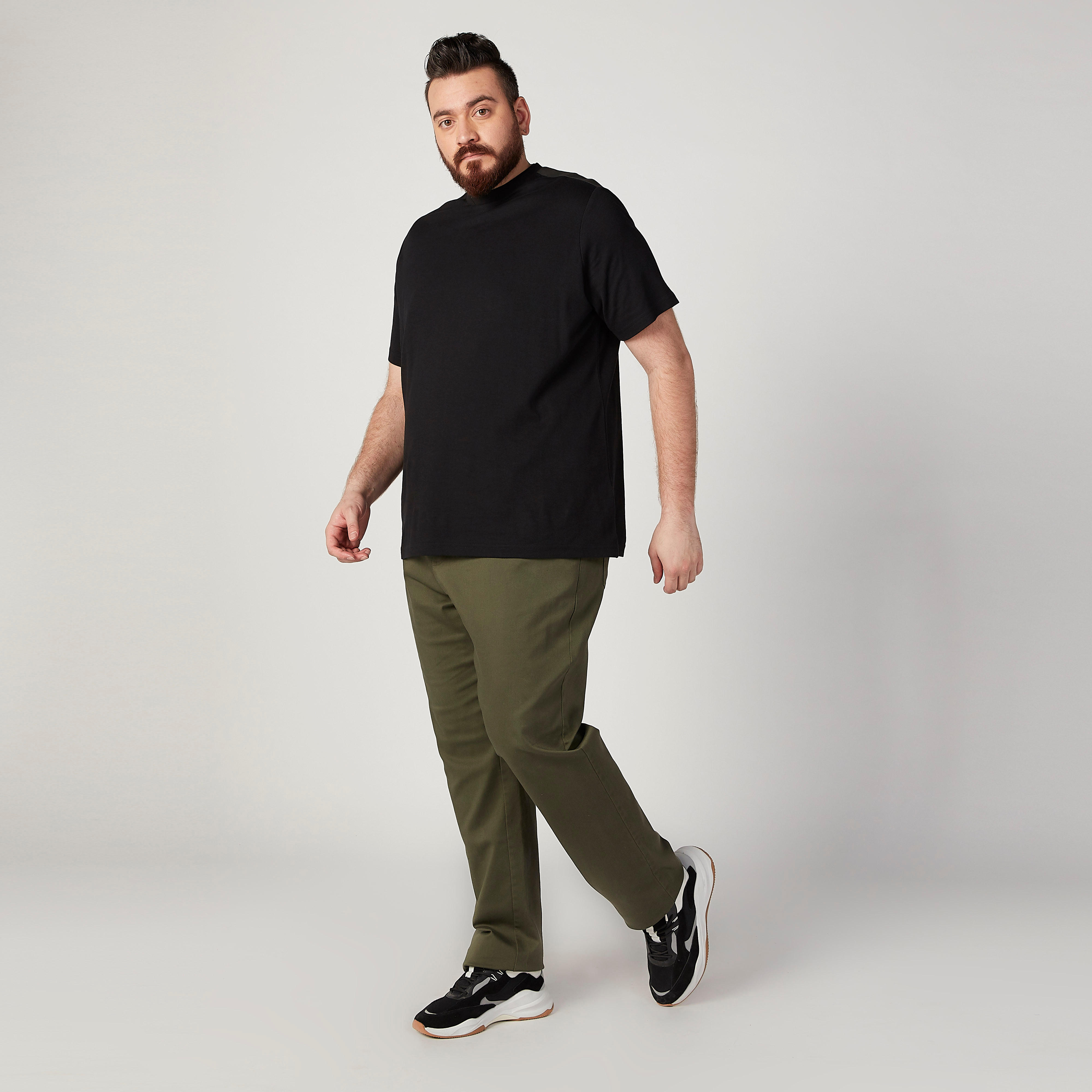 بنطلون سادة بخصر مطّاطي متوسط الارتفاع وجيوب-men-clothing-bottoms-trousersandchinos-trousers-image-2