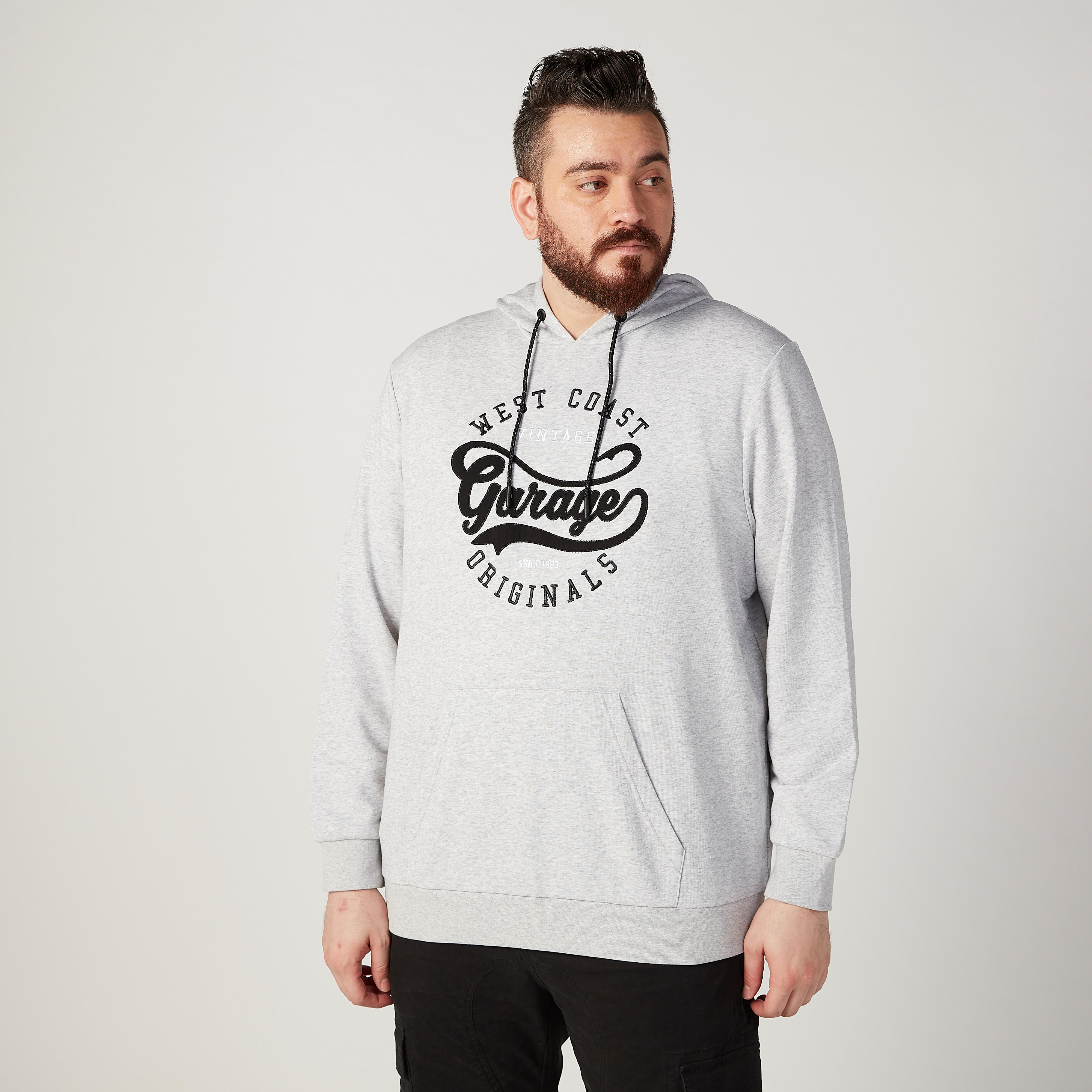 Printed Sweatshirt with Kangaroo Pockets and Hood-men-winterwear-hoodiesandsweatshirts-image-1