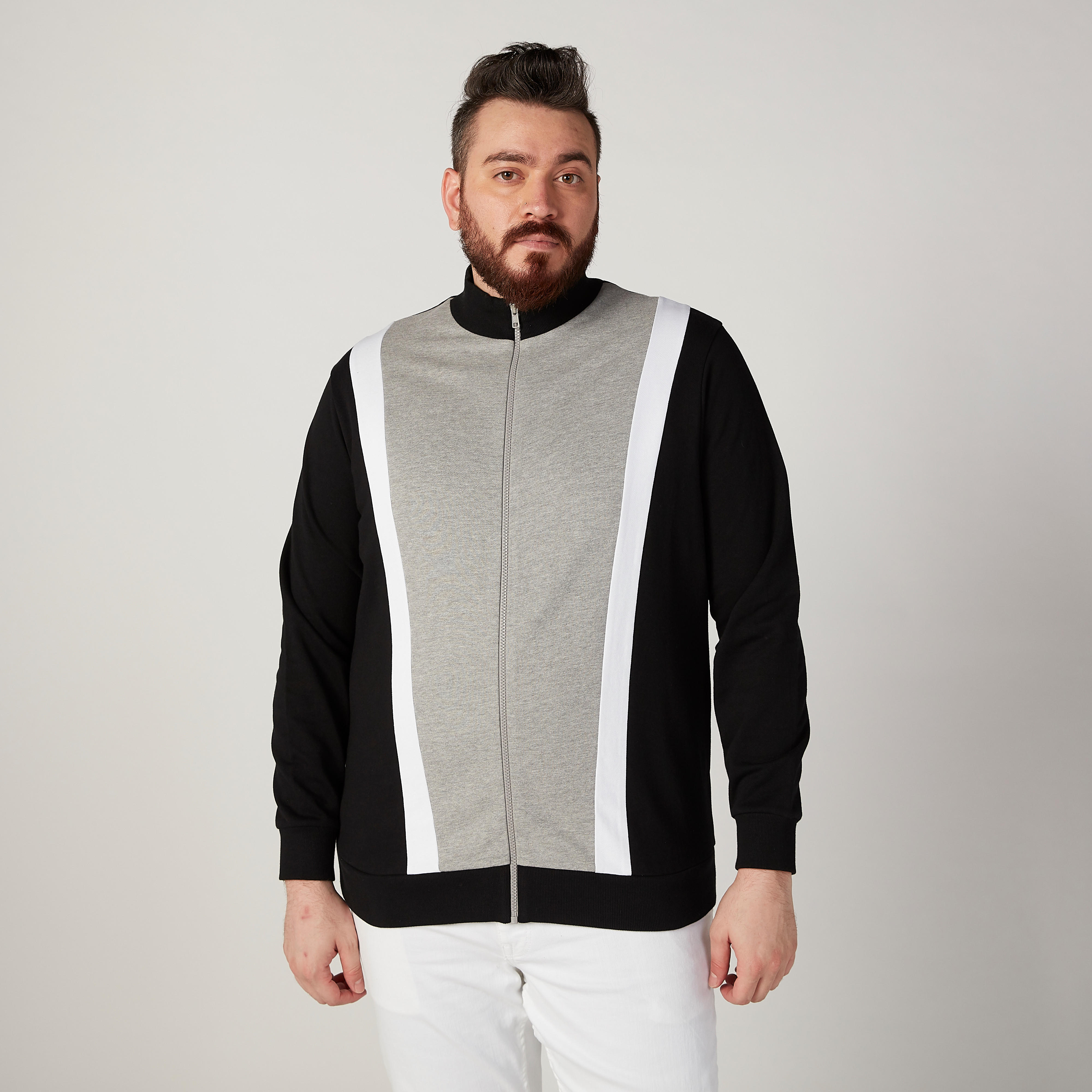Colour Block Sweatshirt with Long Sleeves and Zip Closure-men-winterwear-hoodiesandsweatshirts-image-1