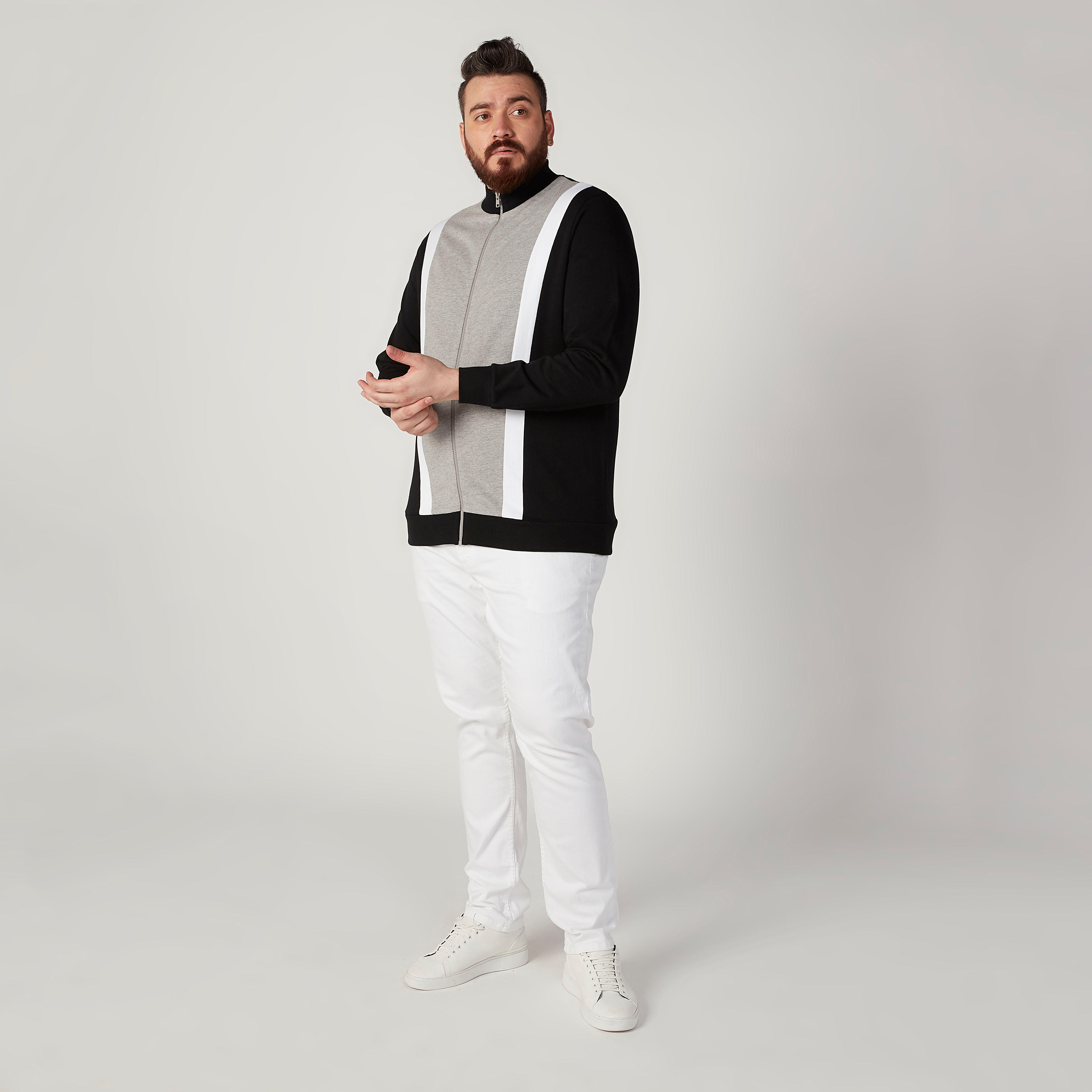 Colour Block Sweatshirt with Long Sleeves and Zip Closure-men-winterwear-hoodiesandsweatshirts-image-2