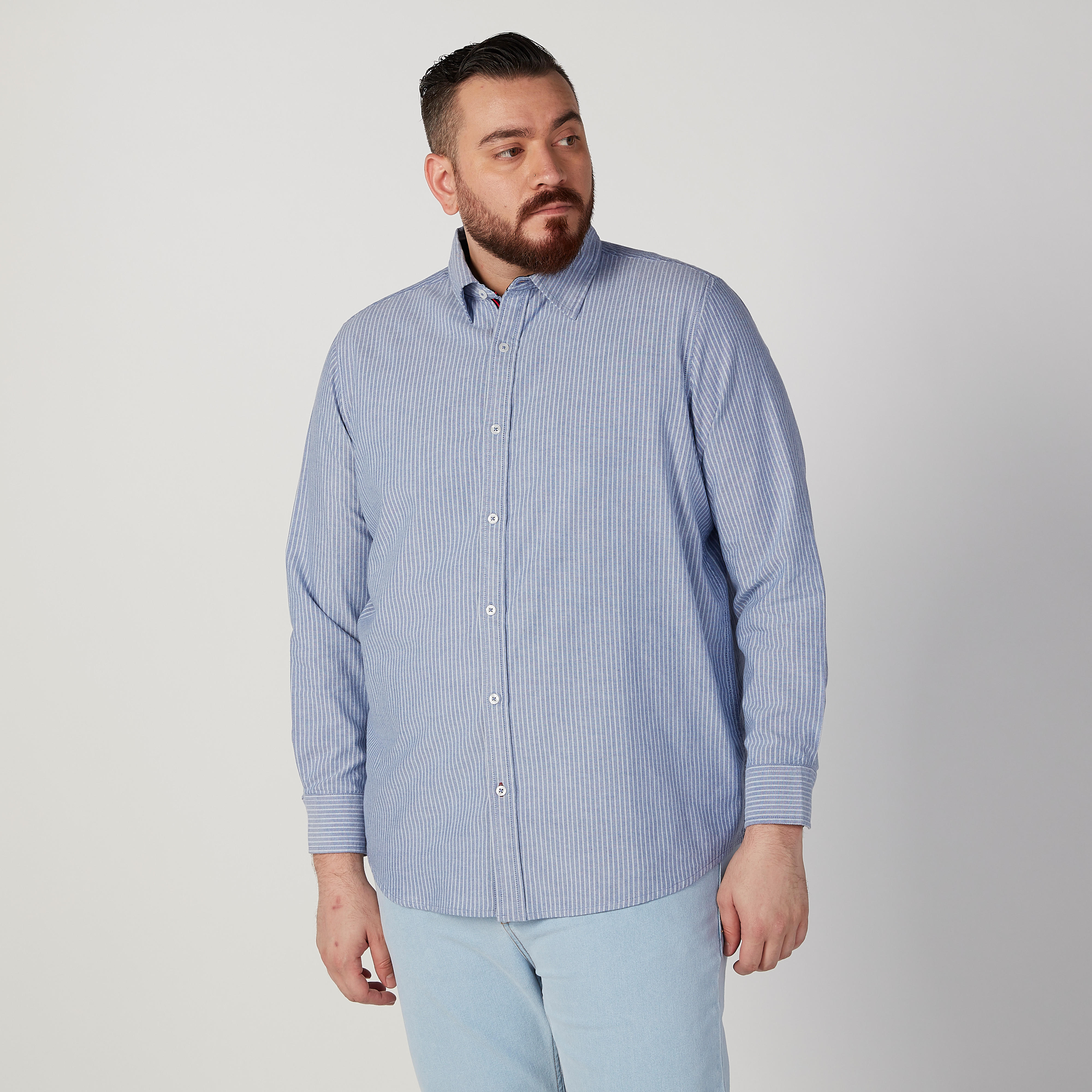 قميص مخطط بياقة عاديّة وأكمام طويلة-men-clothing-shirts-image-1