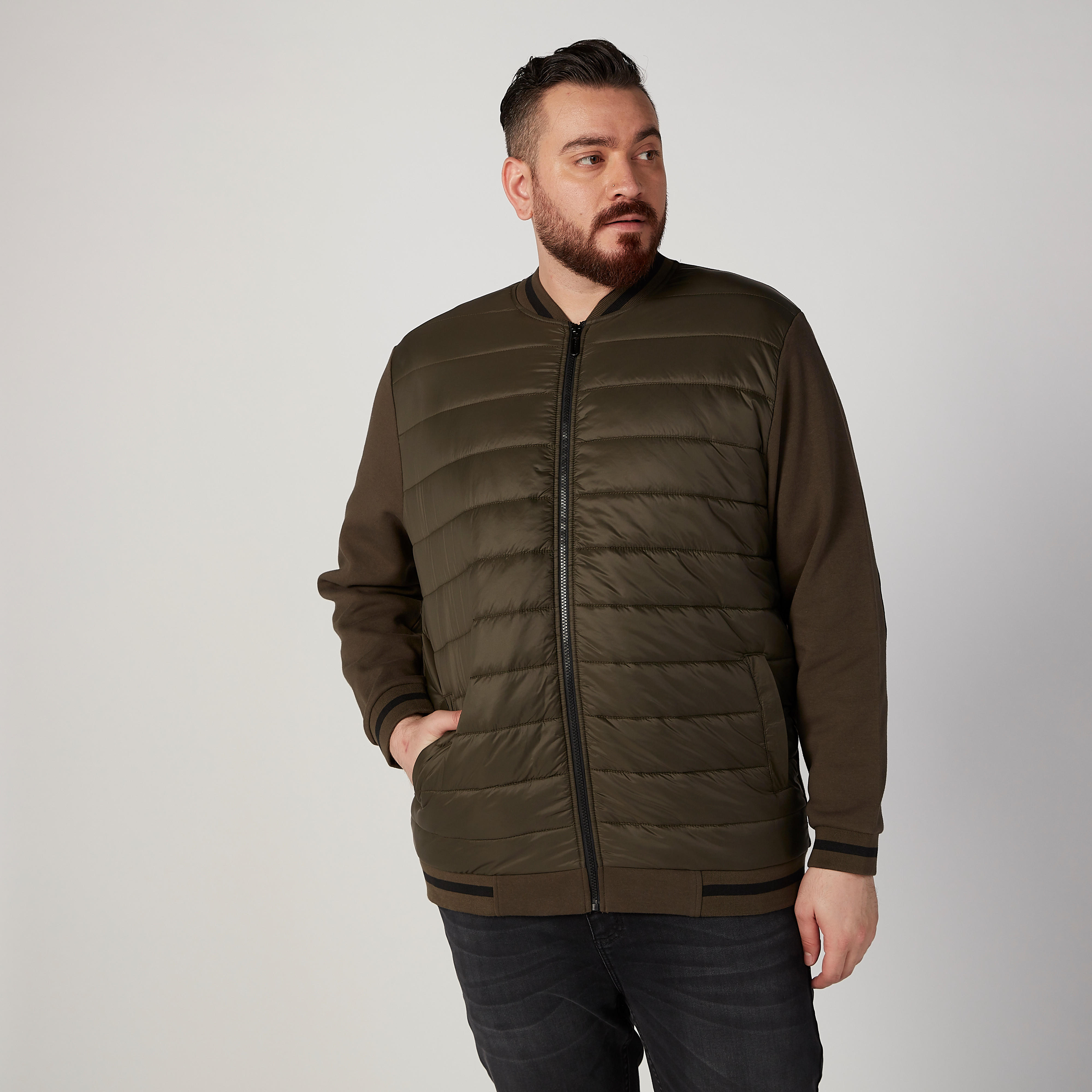 Textured Bomber Jacket with Long Sleeves and Kangaroo Pockets-men-clothing-jacketsandblazers-jackets-image-1